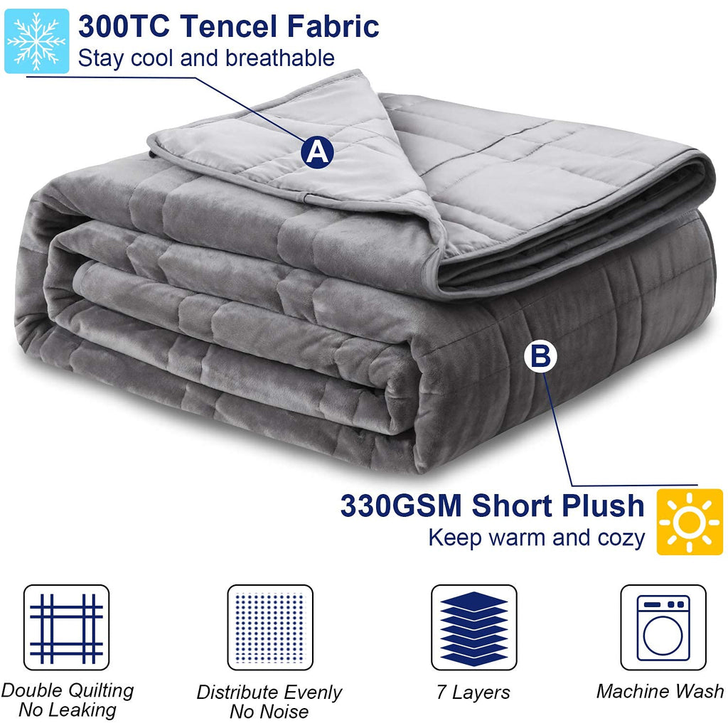 OMYSTYLE Reversible Weighted Blanket 48''x72'' 15lbs for Adults, Warm Short Plush and Cool Tencel Fabric Double-Sided Weighted Blanket for All Season Use - Carry Bag Included