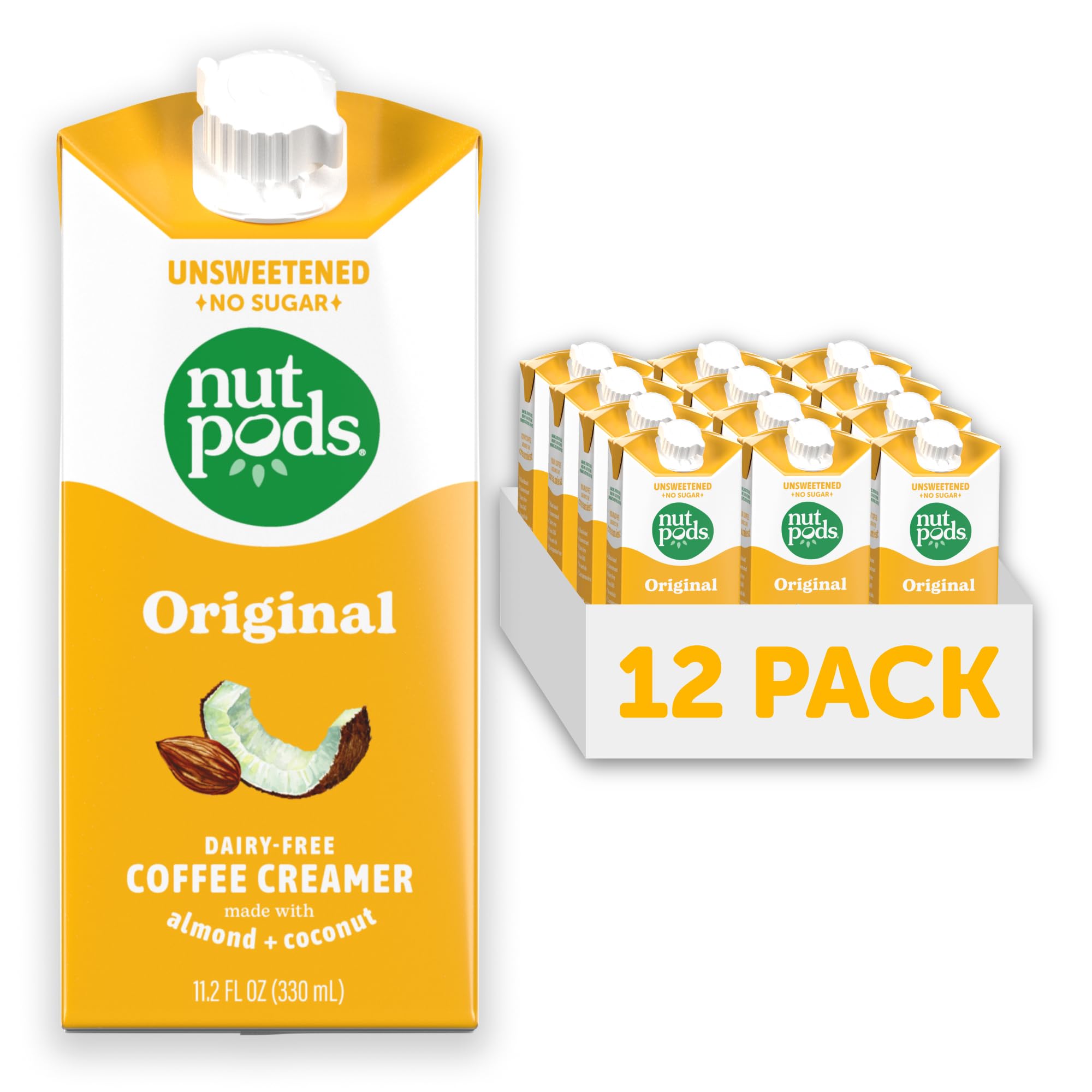 nutpods Original Coffee Creamer - Unsweetened Non Dairy Creamer Made from Almonds and Coconuts - Keto Creamer, Whole30, Gluten Free, Non-GMO, Vegan, Sugar Free, Kosher (4-Pack)