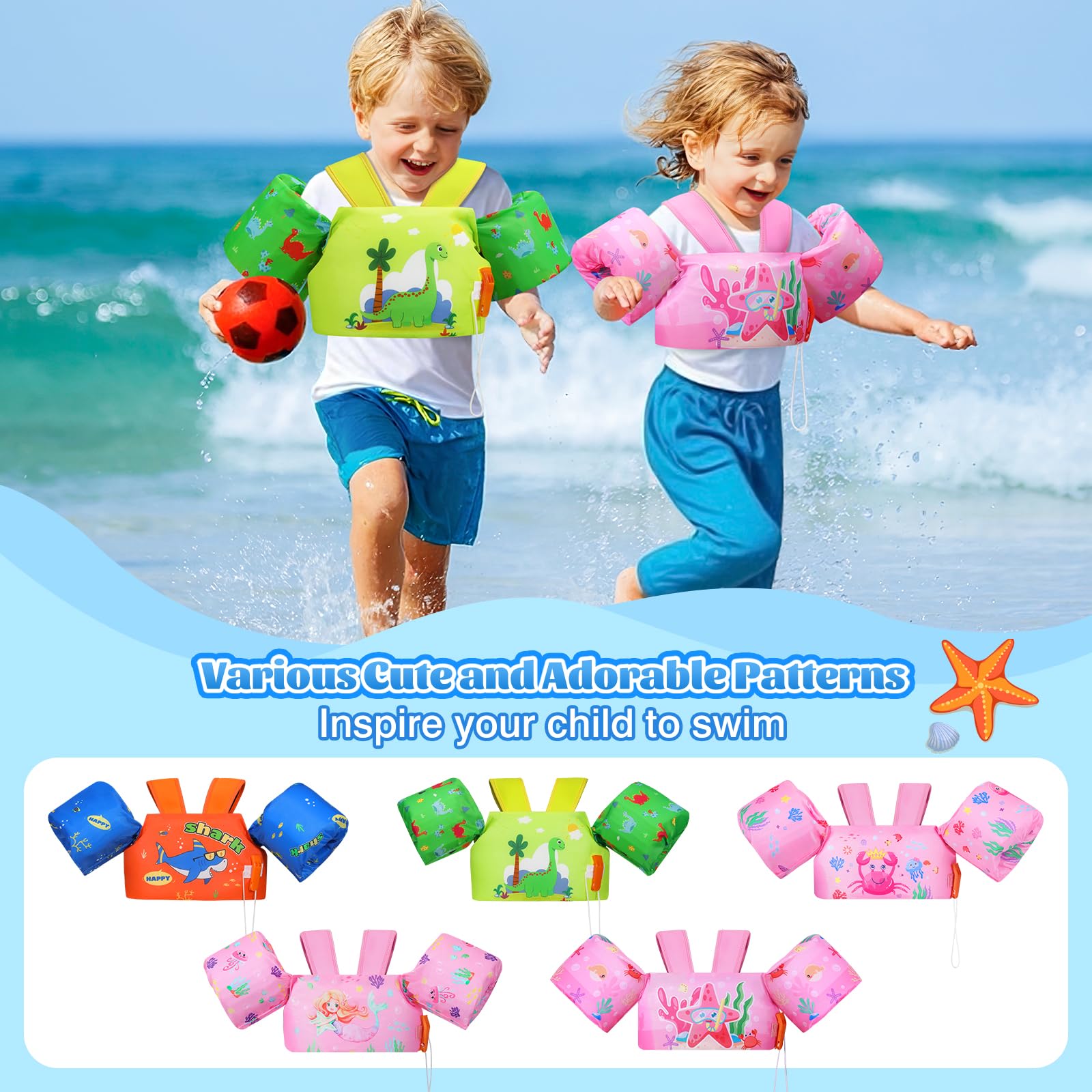Moko Swim Arm Band for Kids 20-30-50 lbs, Cute Cartoon Toddler Swim Vest, Swimming Water Wings Pool Floaties Sleeve for Children Learn to Swim