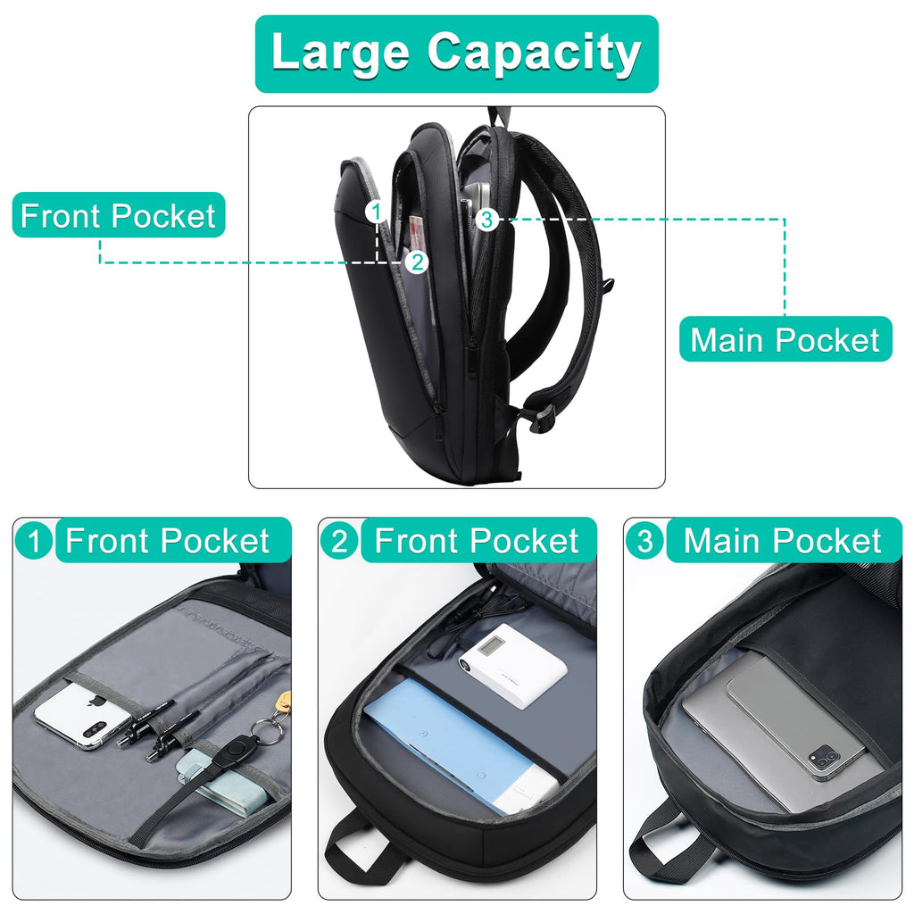 hk Business Backpack for Men 15.6 Inch,Slim & Expandable Waterproof Travel Laptop Backpack, Anti-Theft Lightweight Work Computer Bag, College Laptop Backpacks Gifts for Men Women-Black