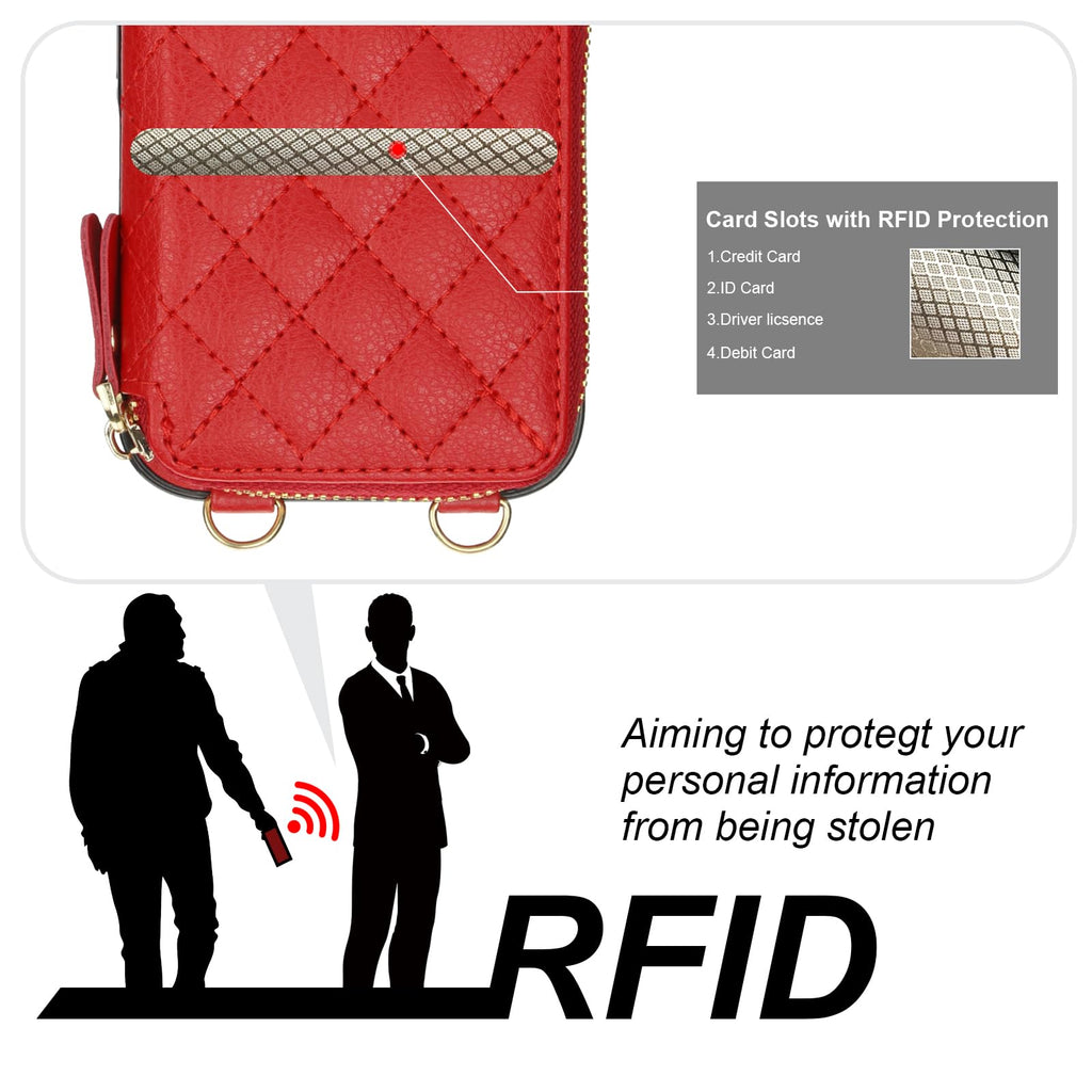 Bocasal Crossbody Wallet Case for iPhone 16, RFID Blocking PU Leather Zipper Handbag Purse Flip Cover, Kickstand Folio Case with Card Slots Holder Wrist Strap Lanyard 5G 6.1 Inch (Black)
