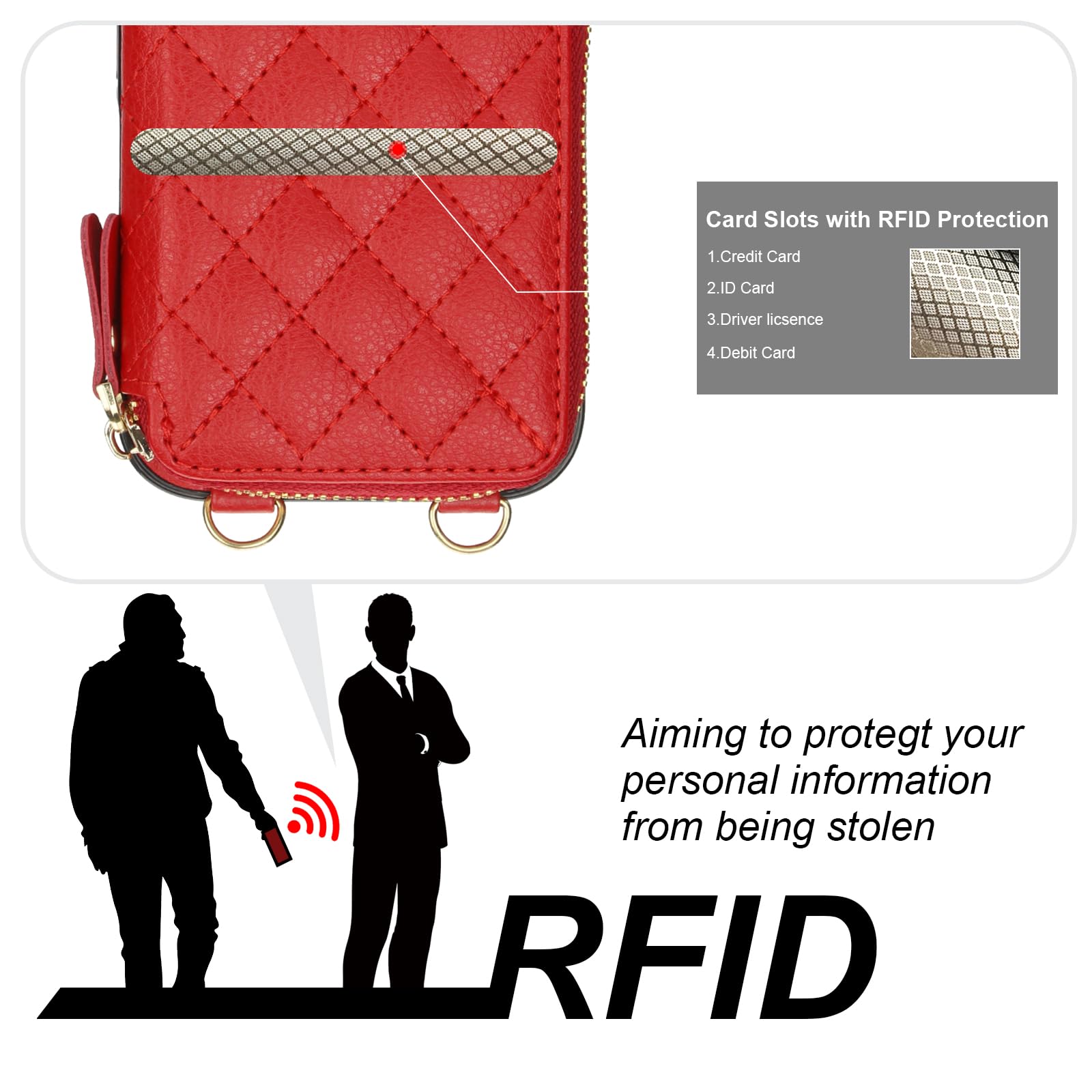 Bocasal Crossbody Wallet Case for iPhone 16, RFID Blocking PU Leather Zipper Handbag Purse Flip Cover, Kickstand Folio Case with Card Slots Holder Wrist Strap Lanyard 5G 6.1 Inch (Black)