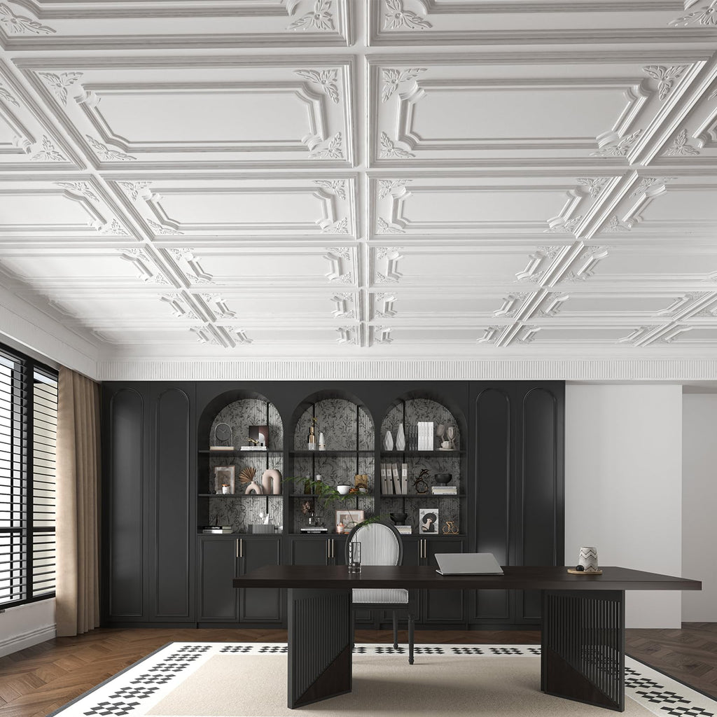 Art3dwallpanels 12 Pack Drop Ceiling Tiles, 2x4 Ft PVC Decorative 3D Wall Panel, Glue Up Ceiling Covering Panels for Basement Kitchen Bathroom, 24x48 Inch, Cover 96 Sq. Ft, White