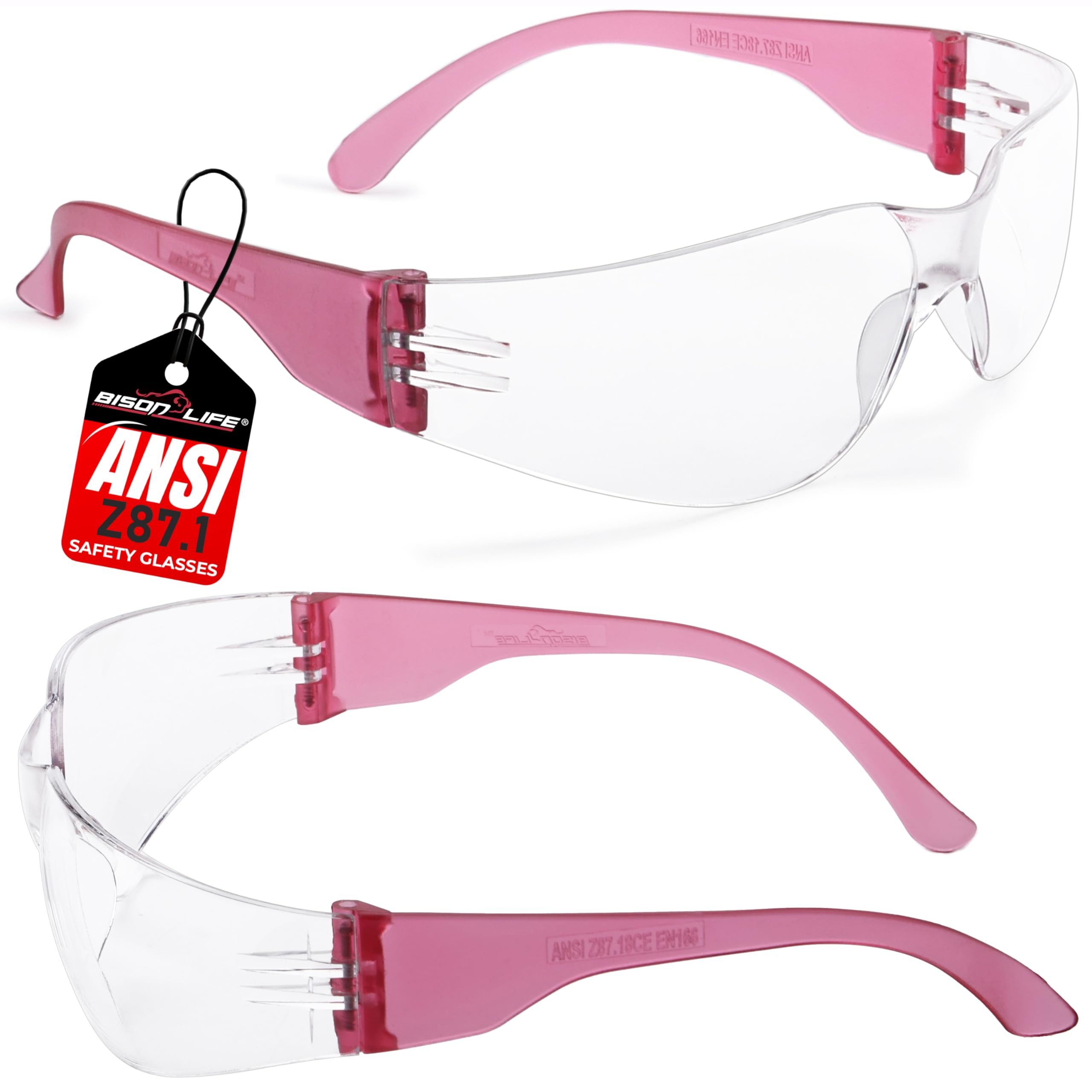 BISON LIFE Clear Safety Glasses – ANSI Z87.1 Certified Scratch & Impact Resistant Eye Protection Goggles for Men & Women