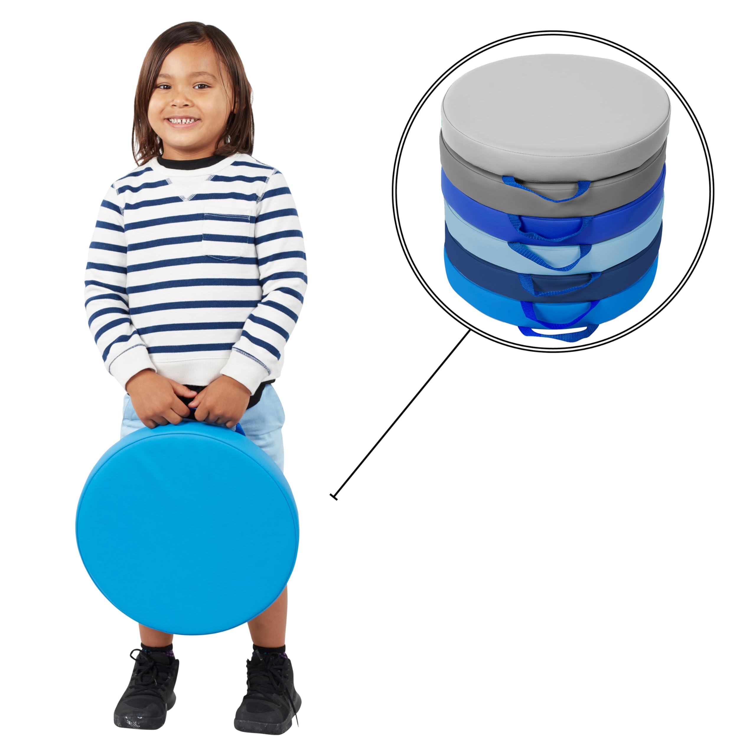 Factory Direct Partners SoftScape 15 inch Square Classroom Floor Cushions with Handles; Flexible Seating for Daycare, Preschool, Playroom; 2 inch Thick Deluxe Foam (6-Piece) - Assorted, 12228-AS