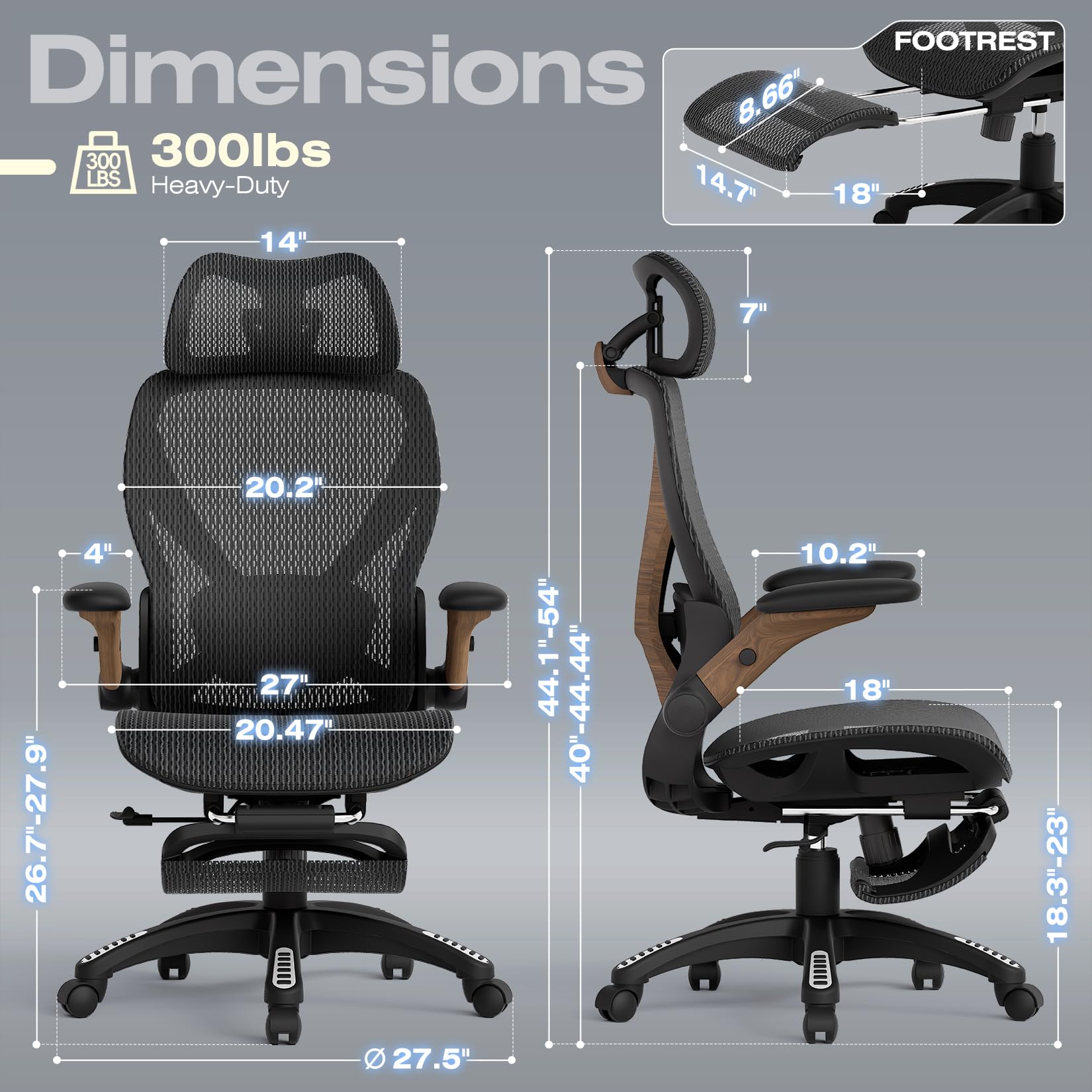 ELABEST X100 Ergonomic Office Chair with Footrest, Big and Tall Home Desk Chair with 5D Flip-Up Arms, Adjustable 3D Lumbar Support,High Back Rolling Computer Chair, Swivel Mesh Chairs (Coffee Break)
