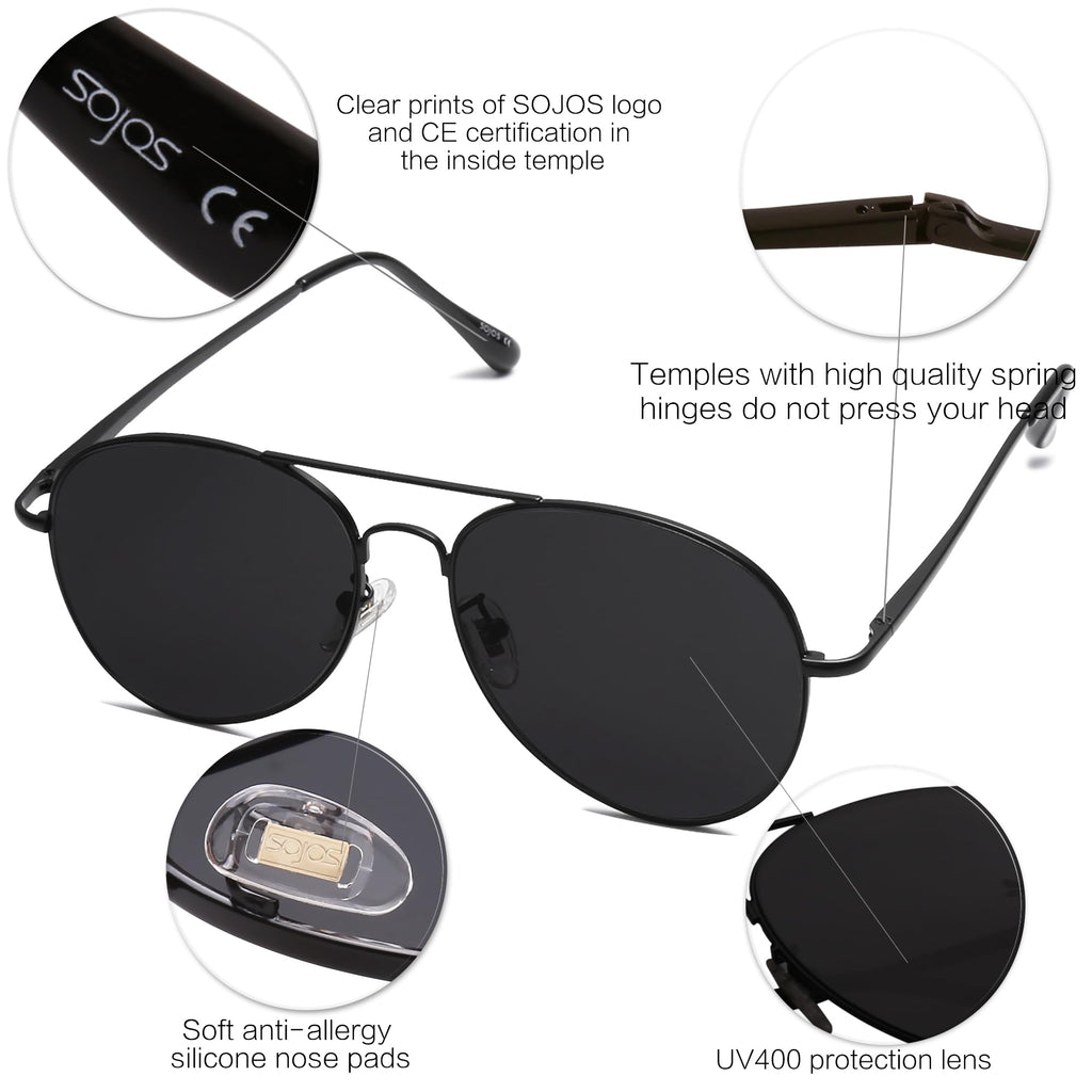 SOJOS Classic Aviator Sunglasses for Women Men Metal Frame Spring Hinges SJ1030