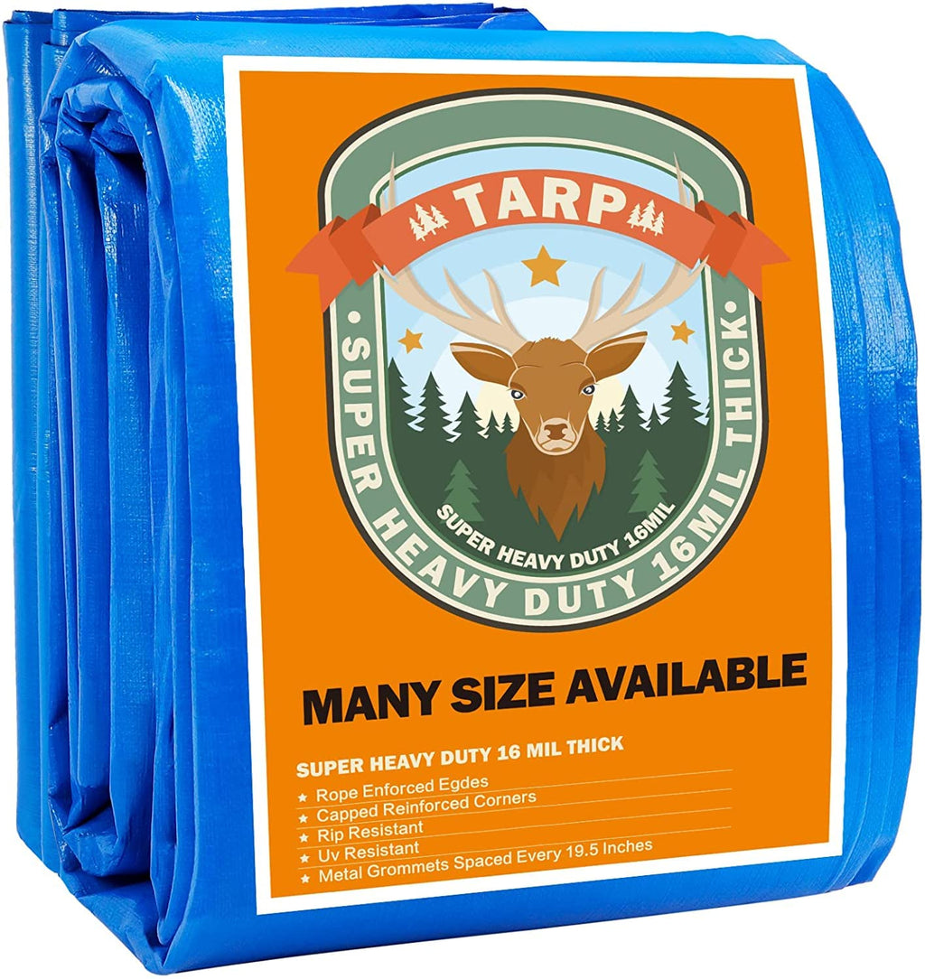 Blue Tarp, Tarps Heavy Duty Waterproof 4x20, Waterproof Plastic Poly 16 Mil Thick Tarpaulin with Metal Grommets Every 19.5 Inches - Emergency Rain Shelter, Outdoor Cover, and Camping Use