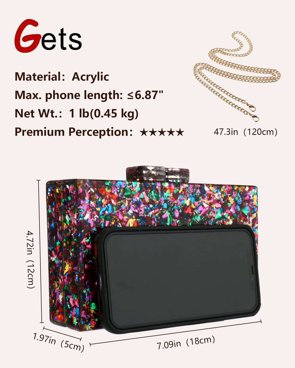Gets Acrylic Purses and Handbags for Women Multicolor Perspex Geometric Patterns Box Clutch Banquet Evening Crossbody Handbag