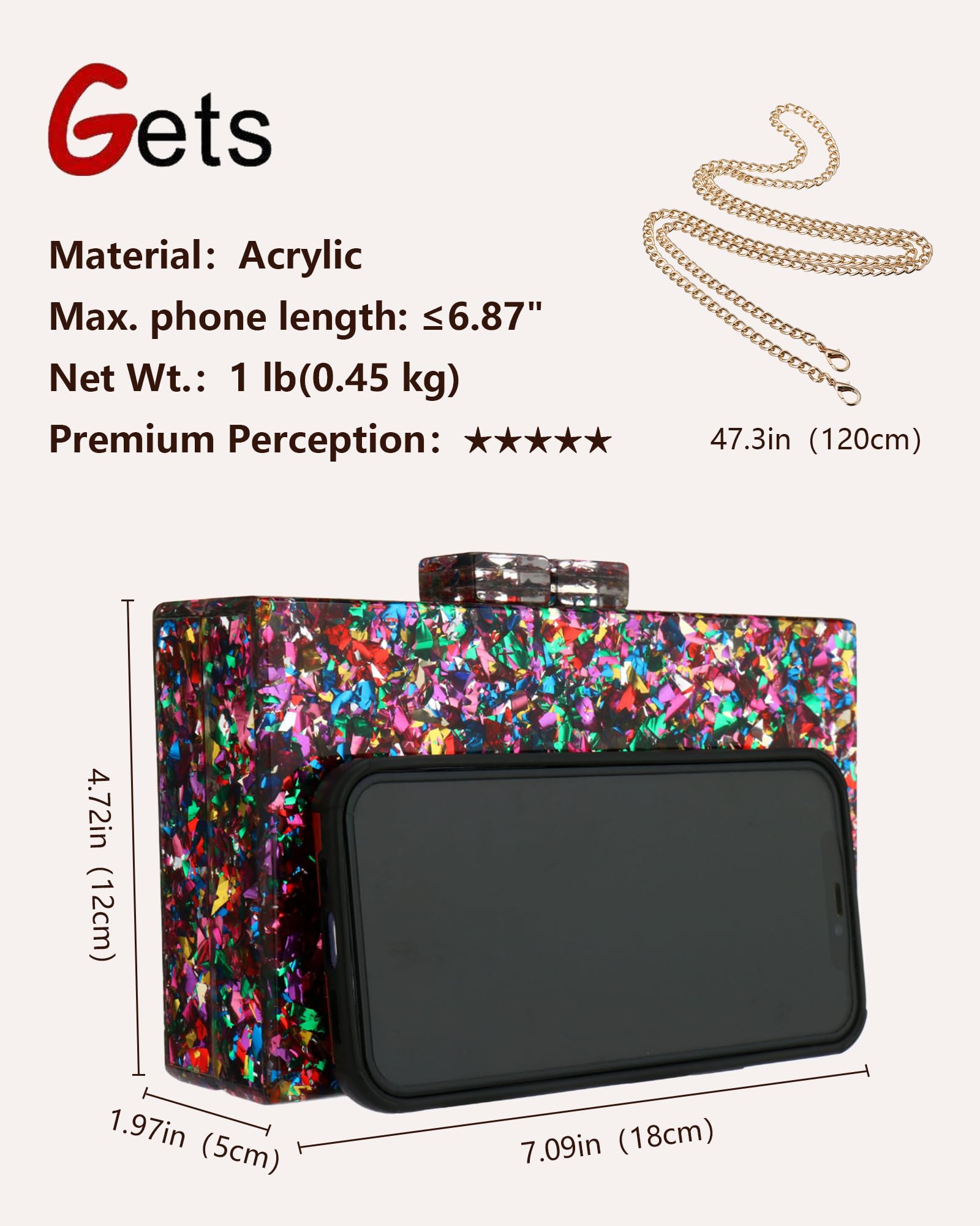 Gets Acrylic Purses and Handbags for Women Multicolor Perspex Geometric Patterns Box Clutch Banquet Evening Crossbody Handbag