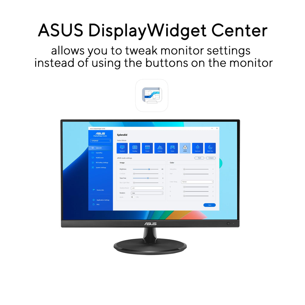 ASUS 22” Eye Care Monitor (VP229QF) – 100Hz, IPS, Full HD, 99% sRGB, Frameless, Adaptive-Sync, DisplayPort, HDMI, Low Blue Light, Flicker Free, Wall Mountable, 3 yr Warranty