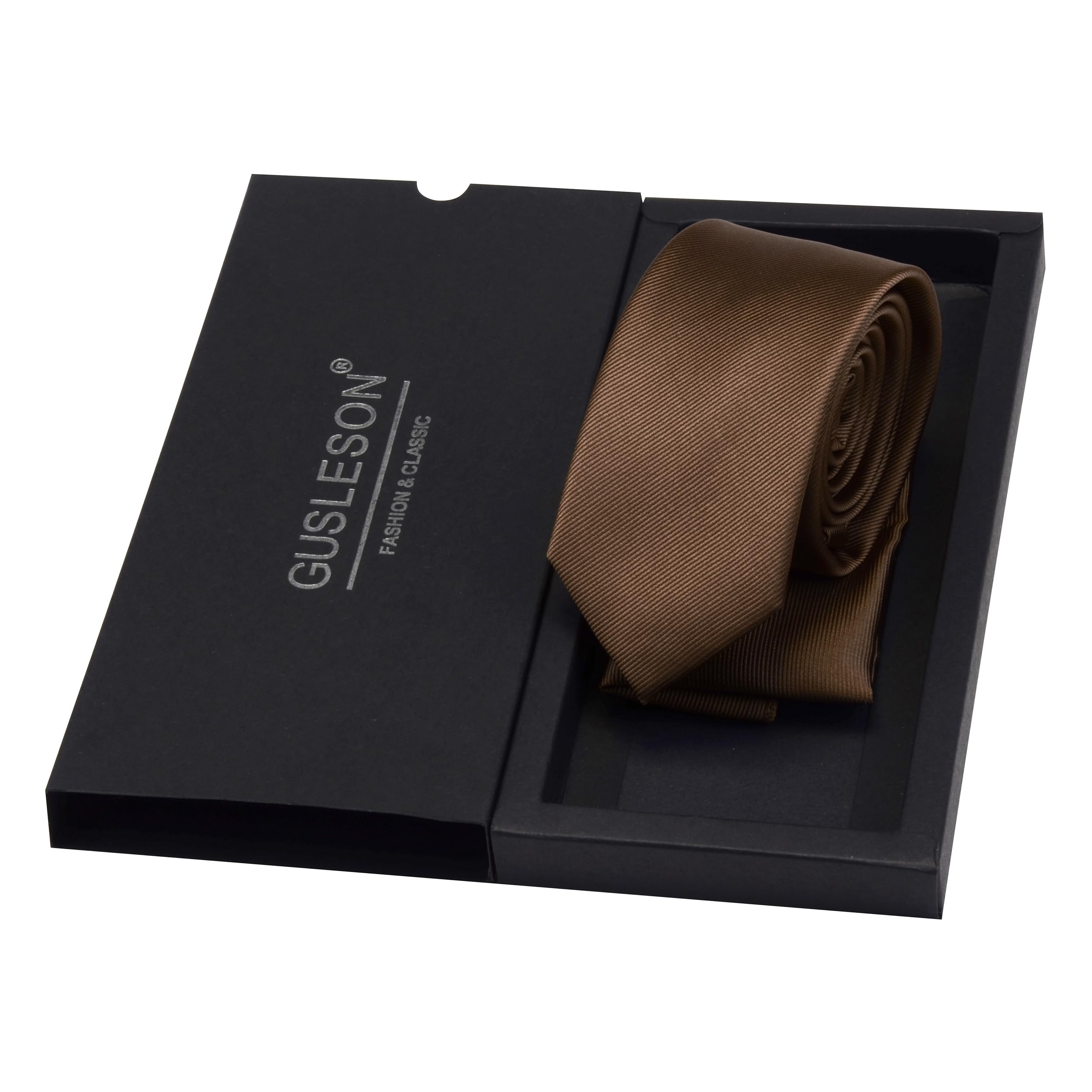 GUSLESON 2.4" Slim Necktie and Handkerchief Set For Men Solid Skinny Tie Set
