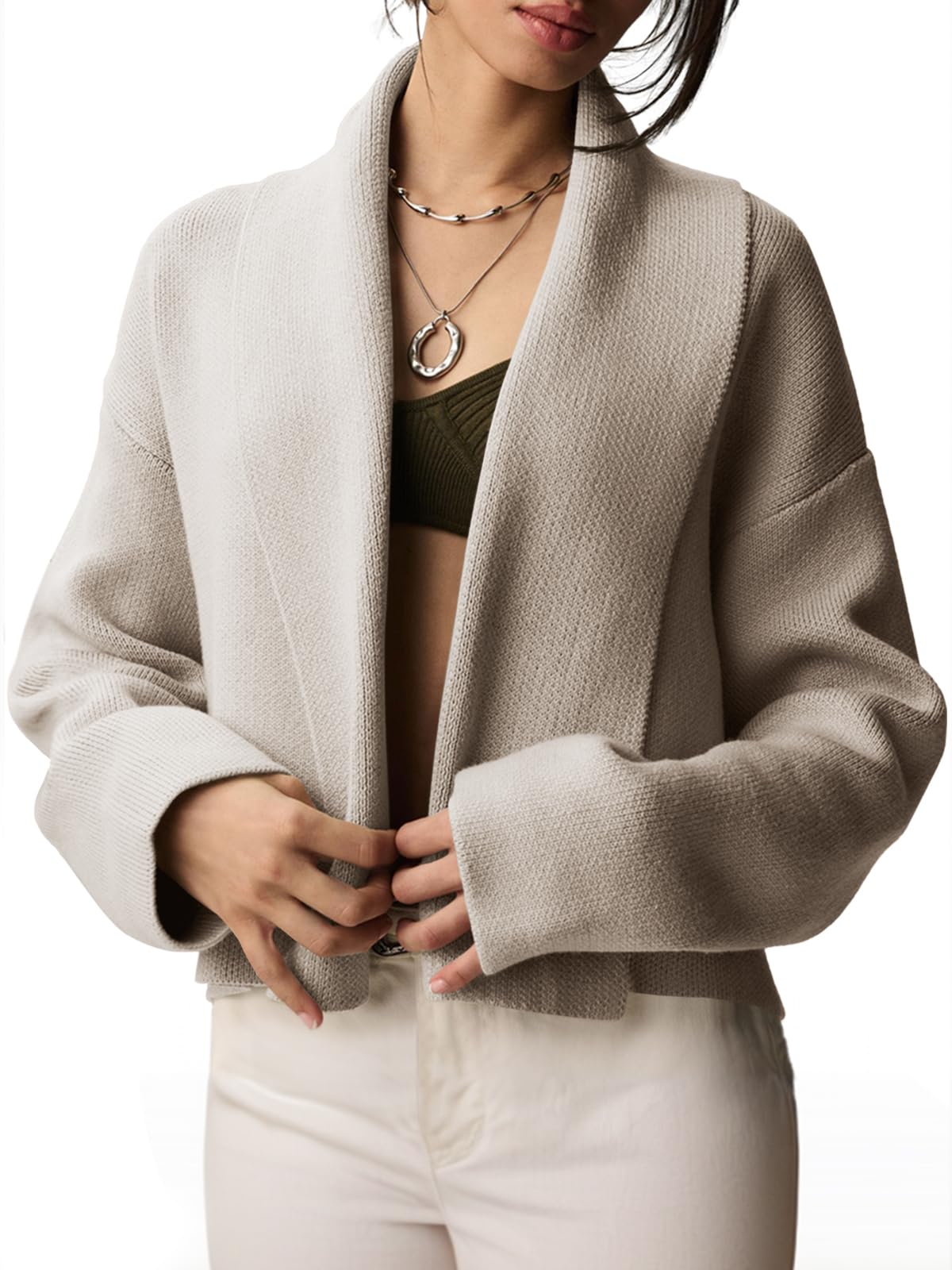 Saodimallsu Womens Cropped Cardigan Open Front Shawl 2026 Fall Trendy Long Sleeve Sweater Jacket