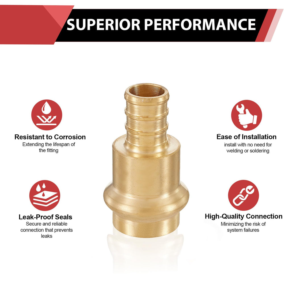 (Pack of 2) EFIELD 1" Copper Press X 1" PEX Crimp Coupling Brass Adapters For Copper and Pex Pipe Connection,(PEX1807388-2PCS)