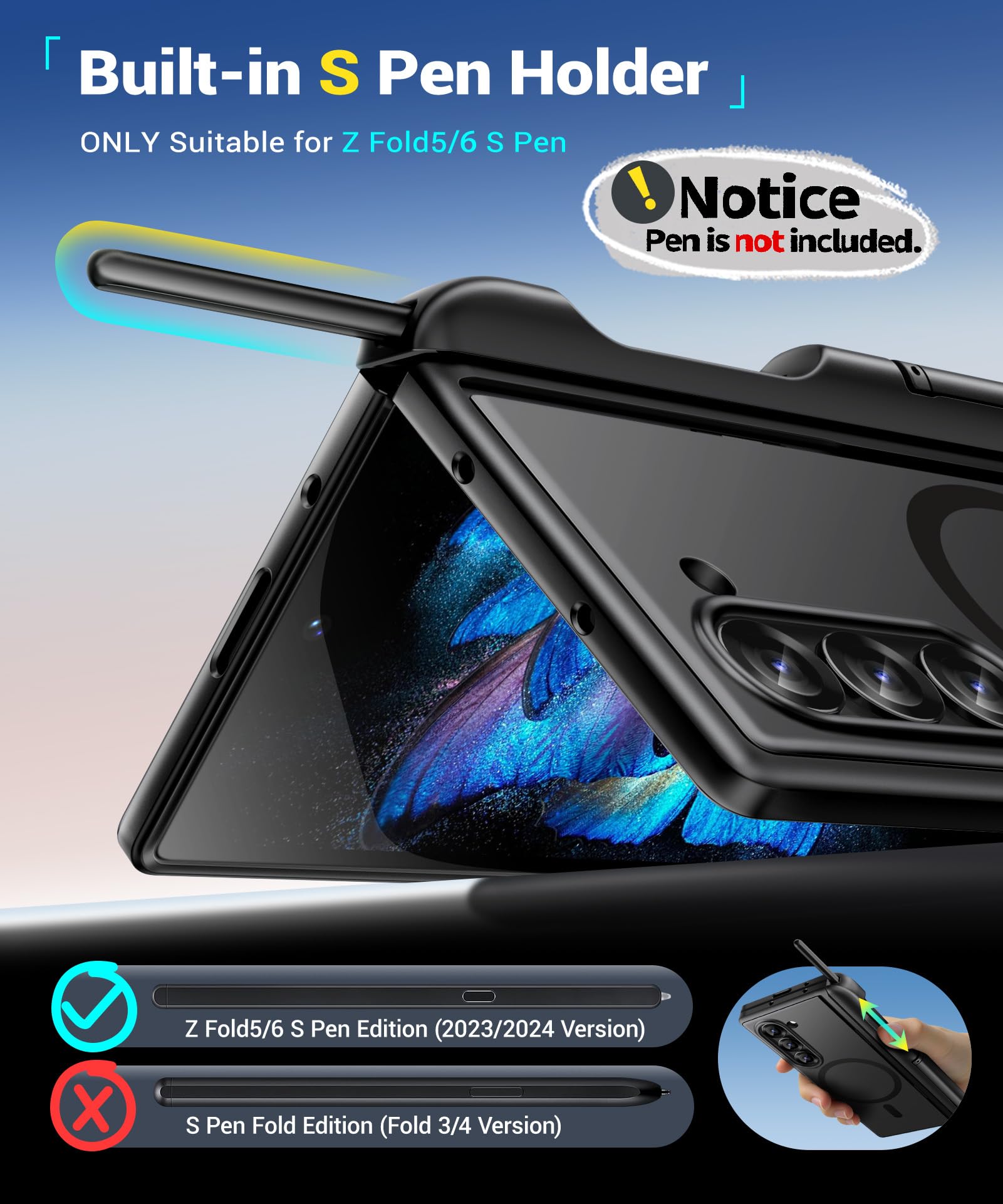 BERFY for Z Fold 6 Case with Screen Protector, [Compatible with MagSafe] Built-in Kickstand & S Pen Slot & Hinge Protection, Full Body Shockproof Phone Case for Samsung Galaxy Z Fold 6, Blue