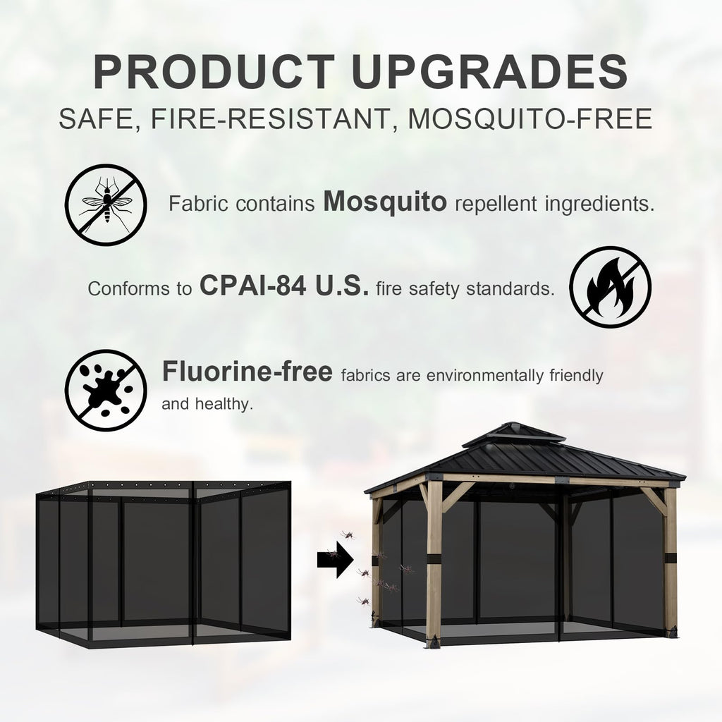 BPS 10' x 10' Gazebo Universal Mosquito Netting Screen Replacement, 4-Panel Mesh Screen Walls with Double Zippers for Outdoor Patio, Khaki (Mosquito Net Only)