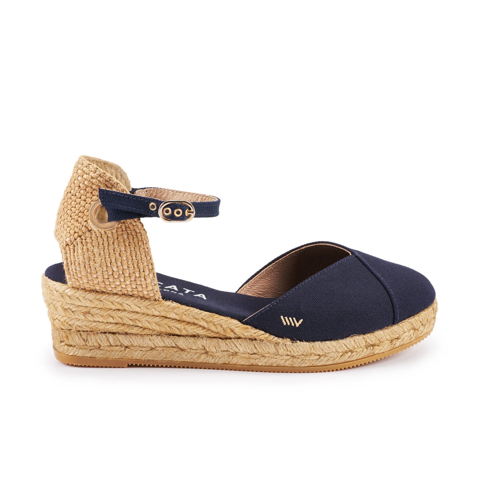 Viscata Pubol Espadrille Canvas Low Wedges with Ankle Strap Spain Handmade 2” Heel Women's Sandals with Breathable Organic Cotton Canvas and 100% Natural Jute for all Occasions: Casual, Work, Party