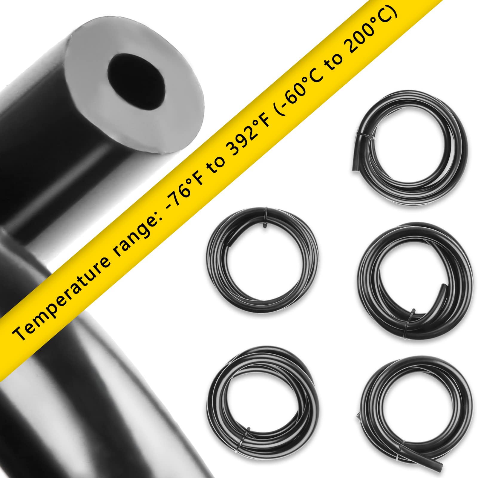 Shineyoo Silicone Vacuum Tubing Hose 6.6 FT, 1/8" 5/32" 1/4" 5/16" 3/8" ID High Performance 130PSI, Engine Automotive Vacuum Silicone Hose Line 5PCS