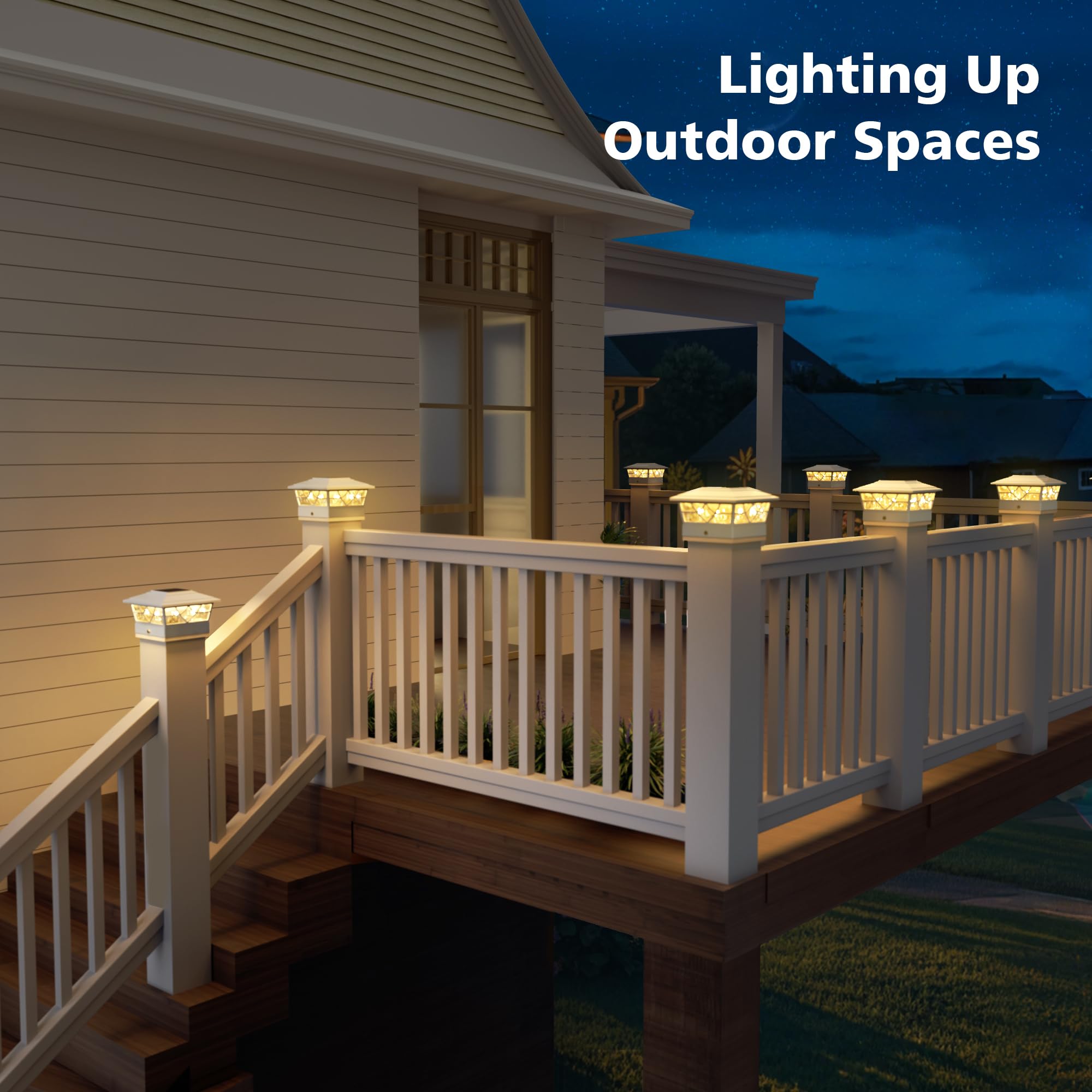 NIORSUN Solar Post Lights Outdoor 4 Pack, 2 Modes LED, Deck Fence Post Solar Lights for 3.5x3.5 4x4 5x5 5.5x5.5 Caps Patio Garden Decoration, White