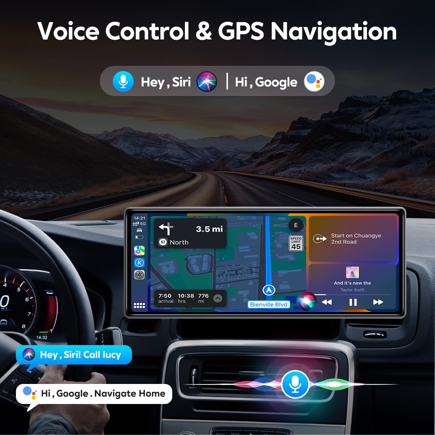 JATAZA 10.26" Wireless Apple Carplay Screen for Car, Secure Strong Bracket, Portable Apple CarPlay& Android Auto Car Stereo with GPS Navigation, Bluetooth, Mirror Link, Voice Control,Fits All Vehicles