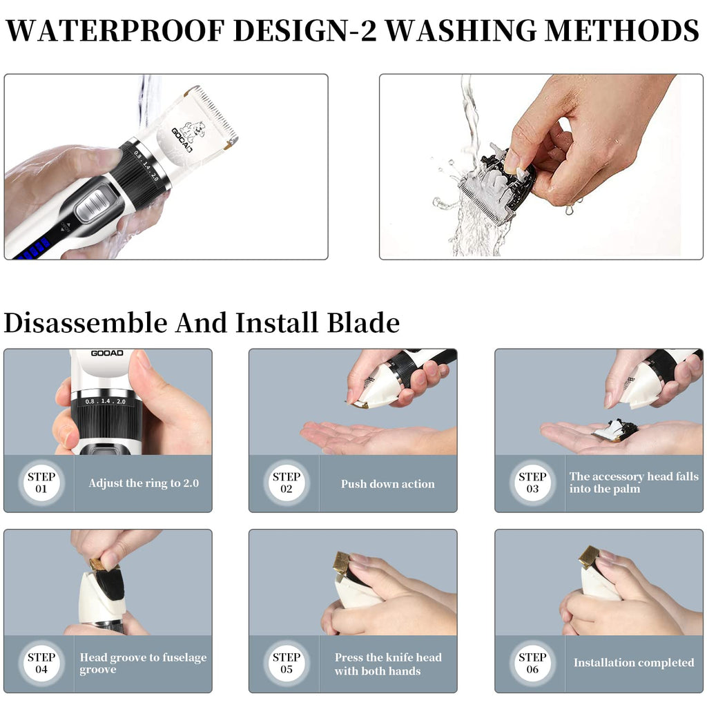 Dog Clippers Grooming Kit and Paw Trimmer,Cordless,Low Noise, Electric Quiet,Rechargeable, Dog Trimmer Grooming, Pet Hair Clippers for Thick Coats,Shaver for Small and Large Dogs Cats(Black)