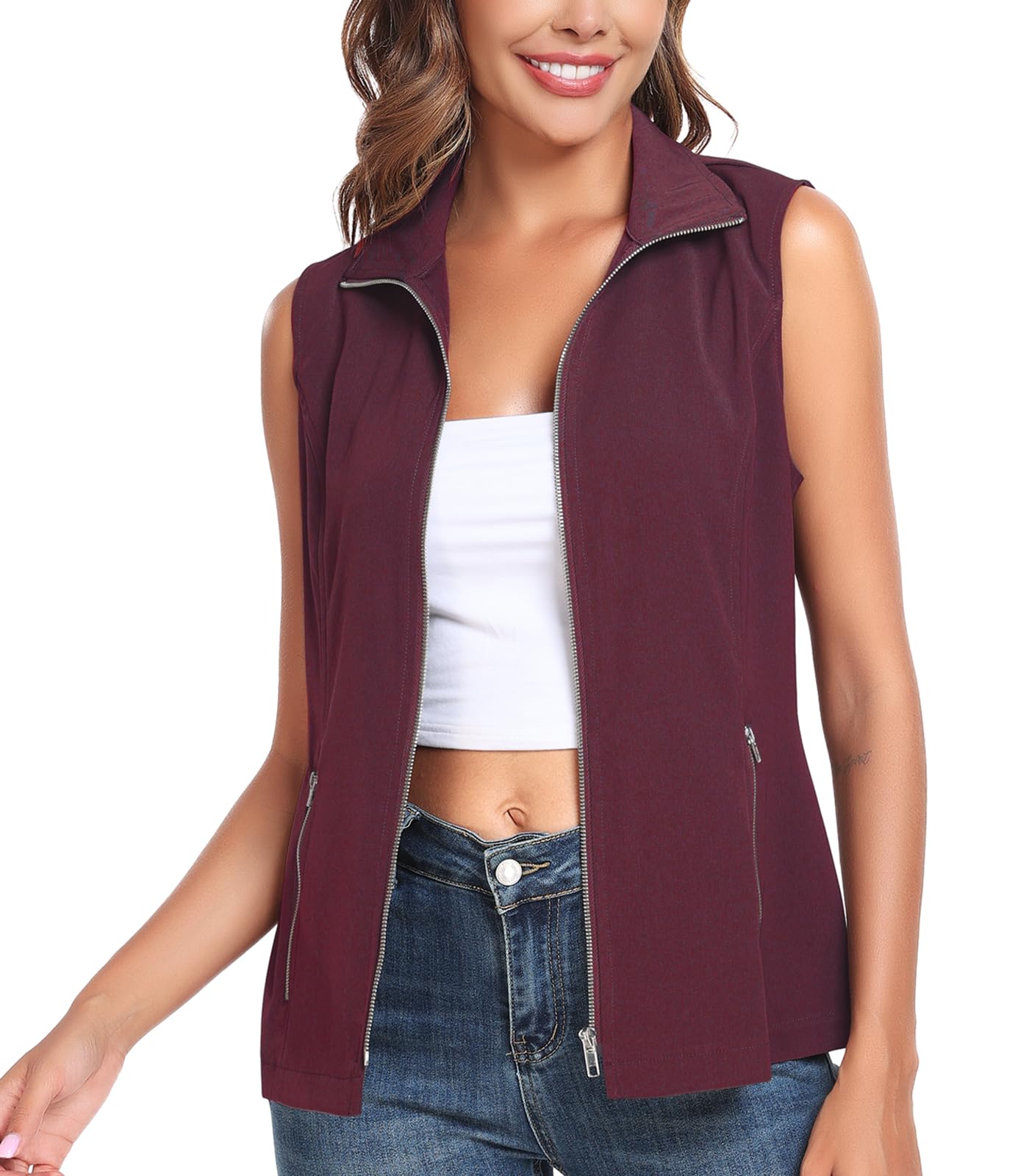 MISS MOLY Women's Lightweight Vest Casual Zip Up Utility Vest Hiking Golf Sleeveless Jackets with Pockets