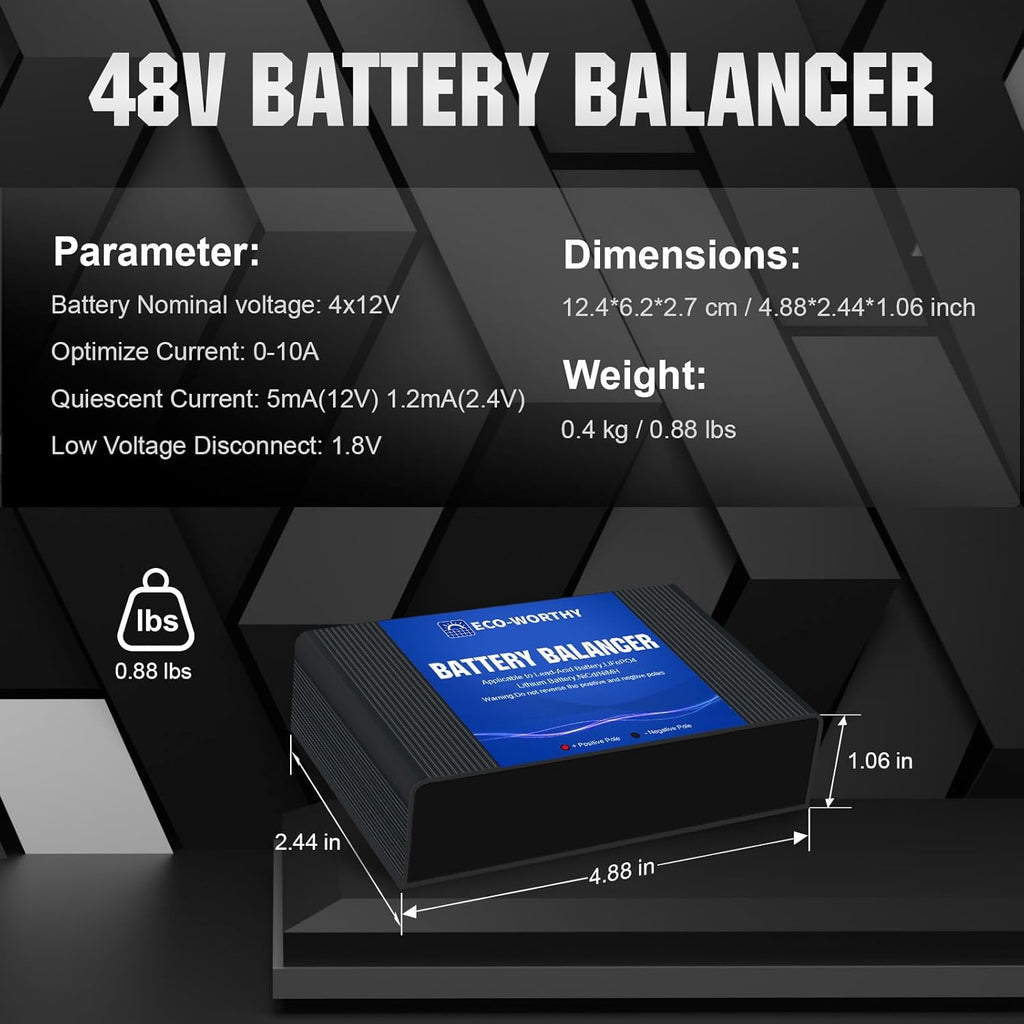 ECO-WORTHY Battery Balancer 48V Battery Equalizer for 24V/36V/48V Bank, Supports for LiFePO4 Lead Acid/Gel/SLA Nickel-Metal Hydride Battery