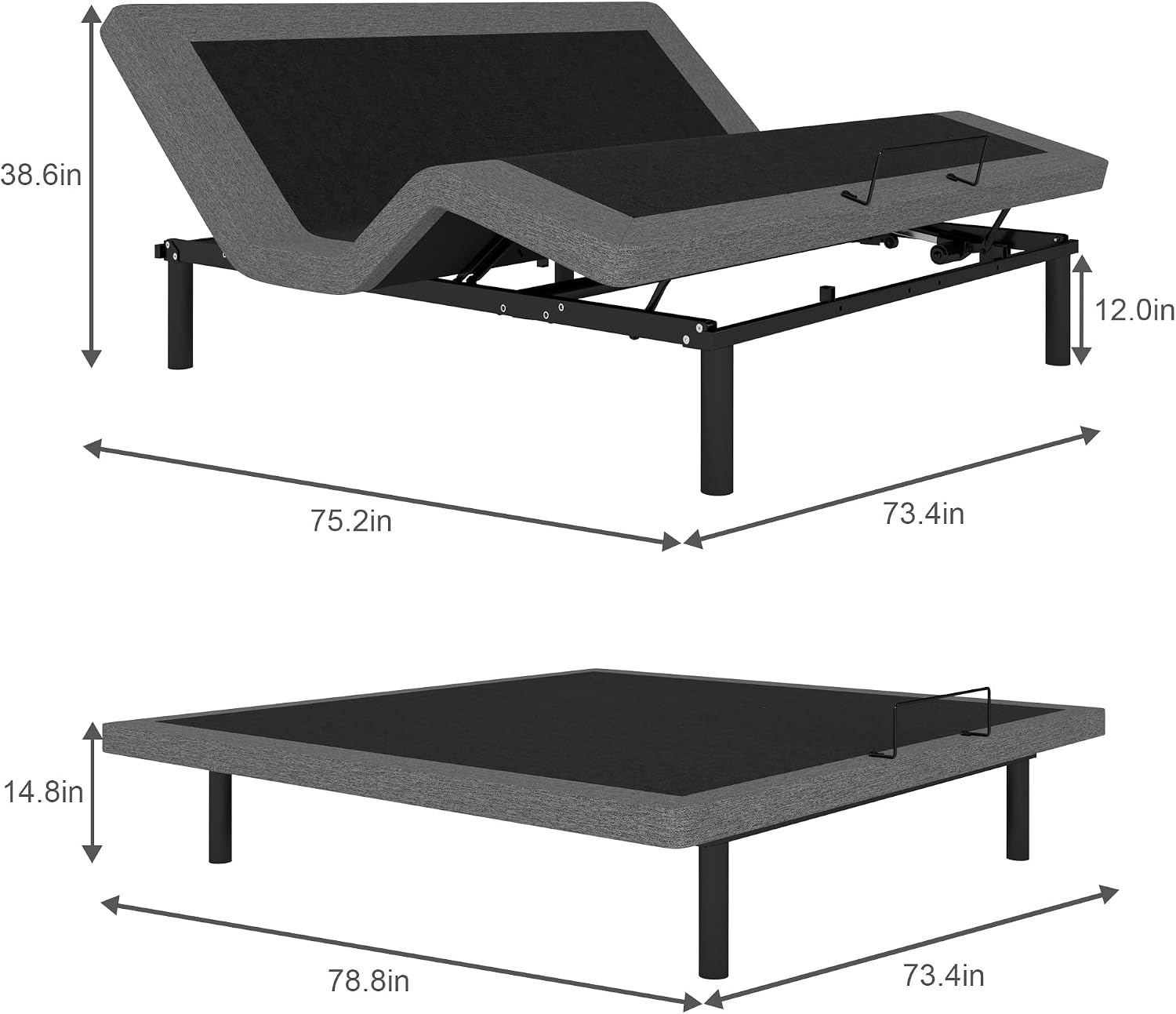 GOLDORO King Size Adjustable Bed Frame, Electric Bed Base, Wireless Remote Control, Whisper Quiet Durable Motor, Independent Head and Foot Incline, Padded Edge