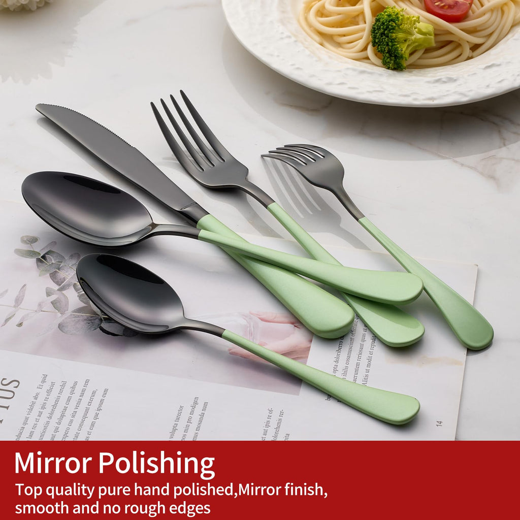 20-Pieces Blac and Pink Silverware Sets for 4,Pink Handle Stainless Steel Cutlery Set, Include Forks Spoons and Knives Set, Dishwasher Safe Utensil Sets for Home Restaurant