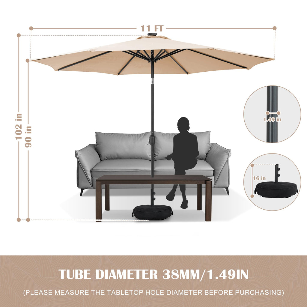 Sundale Outdoor 9FT Patio Umbrella with Sand Bag Umbrella Base, Outdoor Umbrella with Tilt and Crank, Beige