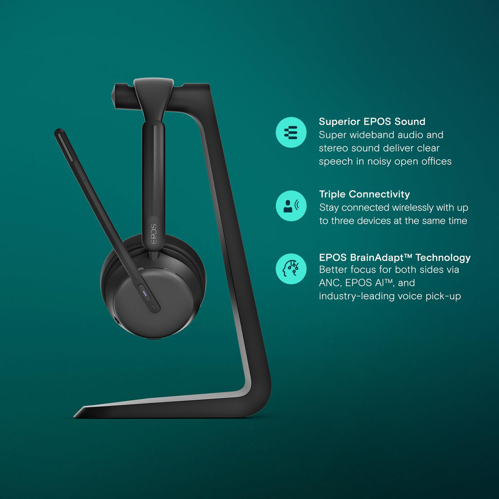 EPOS Impact 1061 ANC High-Performance Bluetooth Headset for PC - Double-Sided, Advanced Noise Cancellation, EPOS AI, Super Wideband Audio, Intuitive Controls, for Professionals in Loud Workspaces