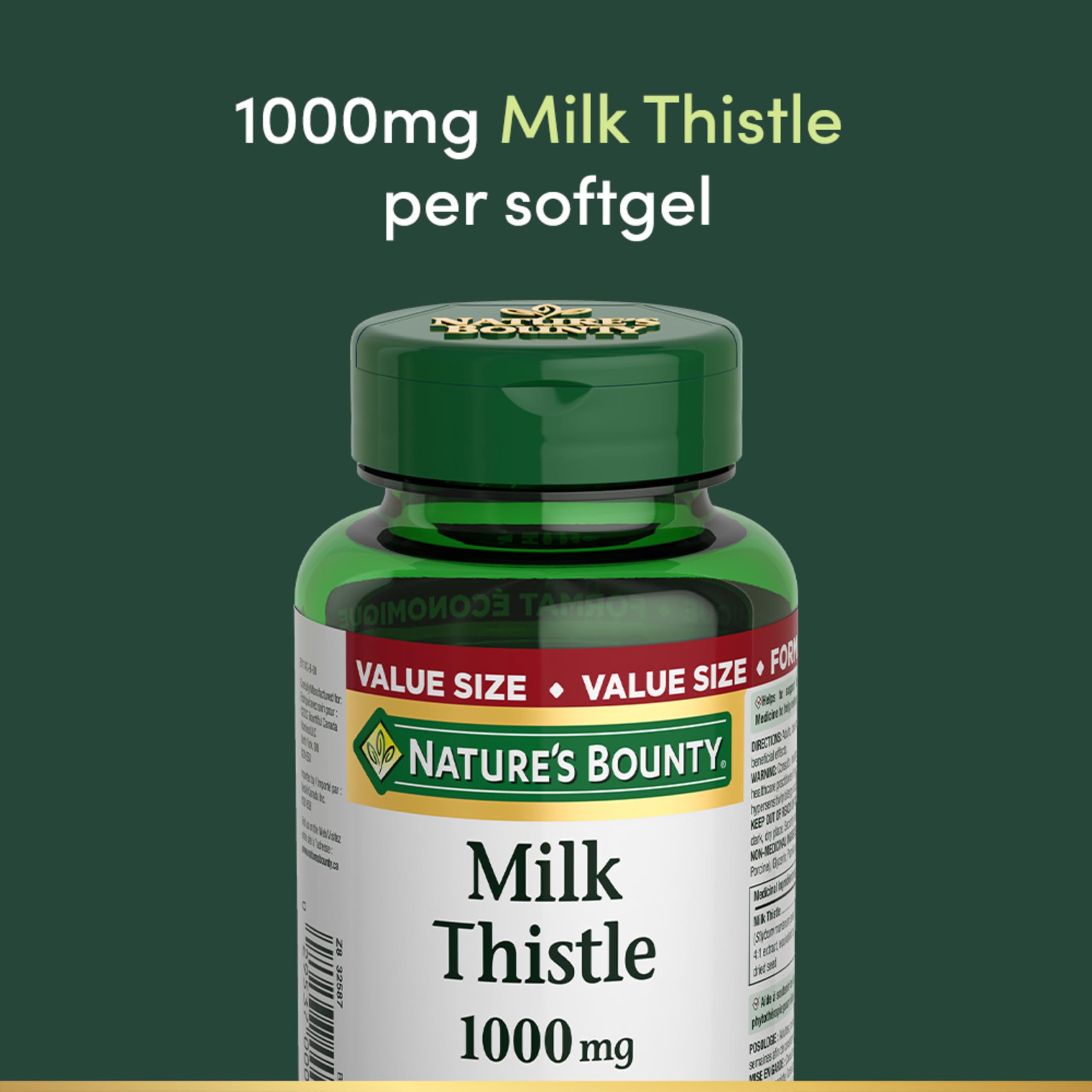 NATURE'S BOUNTY Milk Thistle, 1000 mg, Helps Support Liver Function, 200 Softgels, 229 g