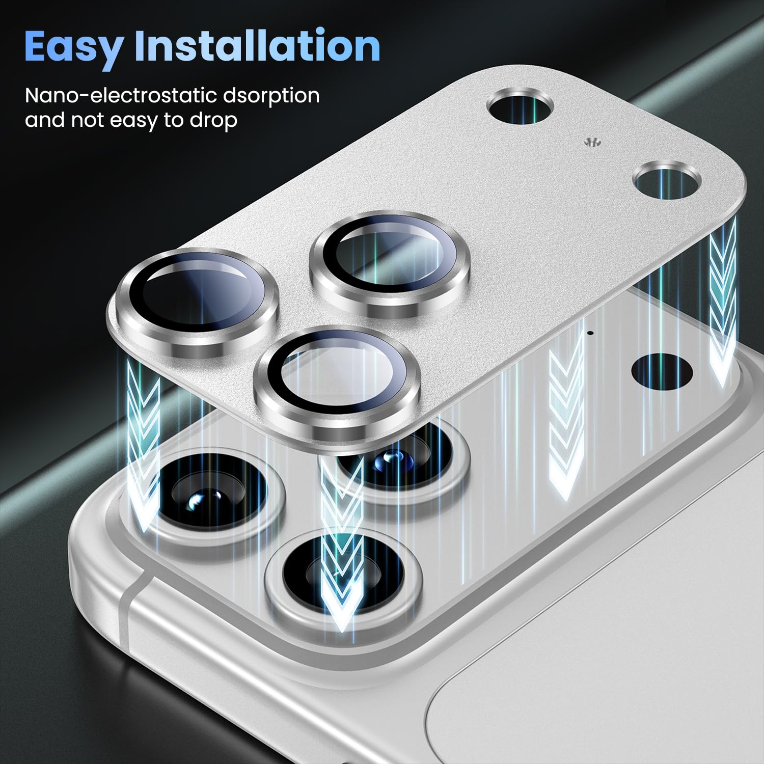 Uyiton Compatible with iPhone 17 Camera Lens Protector - [Not Easy to Break][Strong Adsorption][Case-Friendly] Metal Tempered Glass Rear Camera Screen Cover - Black