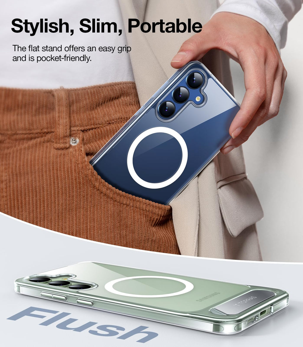 TORRAS Strong Magnetic & Seamless Stand for Samsung Galaxy S24 Ultra Case, Fit for MagSafe, Mil-Grade Drop Protection, Kickstand for Samsung Galaxy S24 Ultra Case, Translucent Back/Black Edge