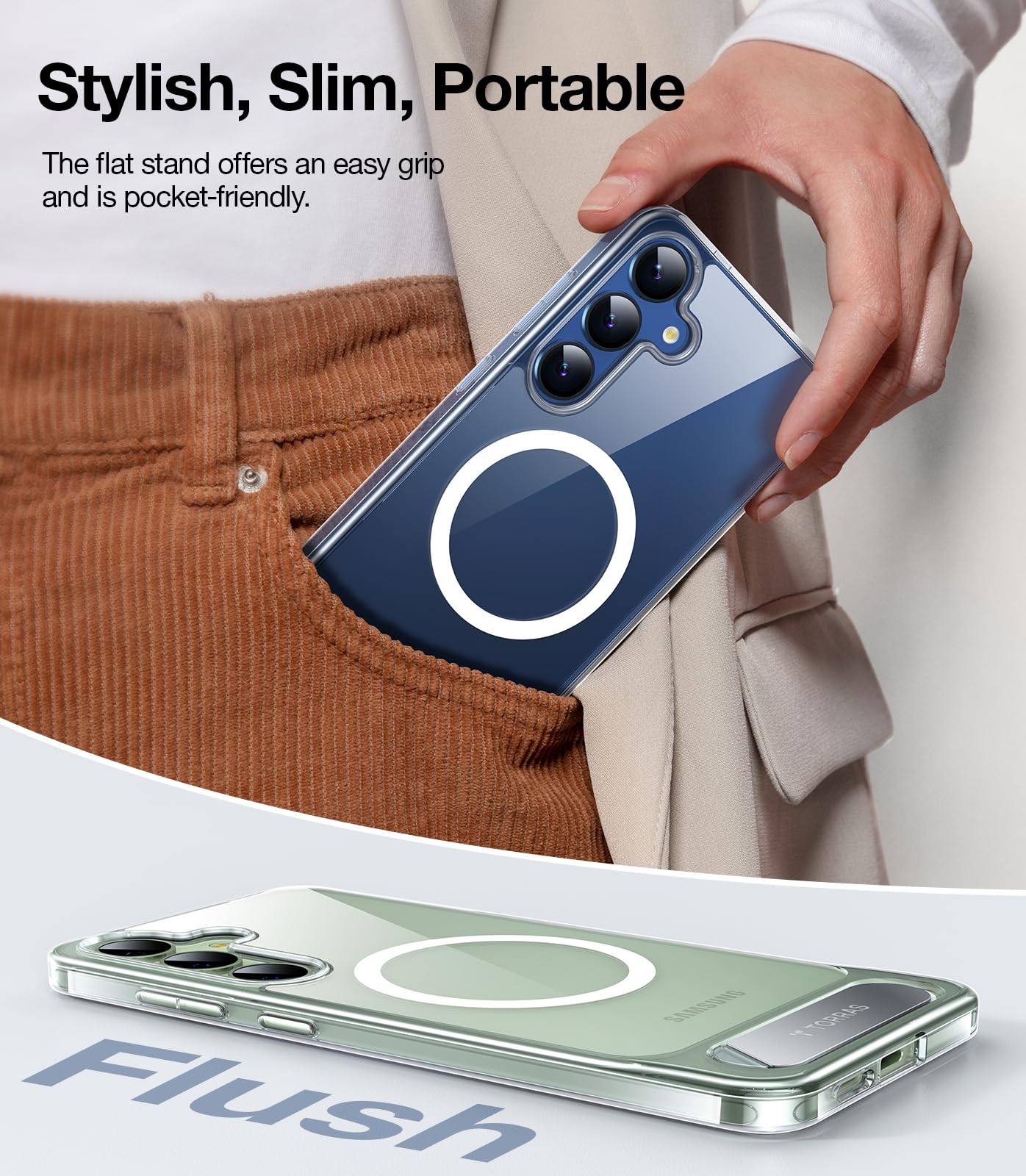 TORRAS Strong Magnetic & Seamless Stand for Samsung Galaxy S24 Ultra Case, Fit for MagSafe, Mil-Grade Drop Protection, Kickstand for Samsung Galaxy S24 Ultra Case, Translucent Back/Black Edge