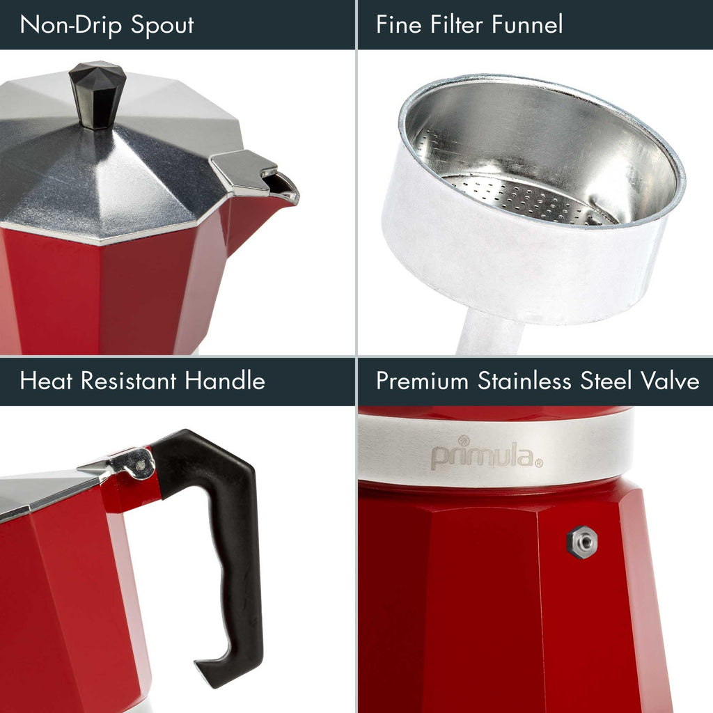 Primula Classic Moka Pot Stovetop Espresso and Coffee Maker, Italian and Cuban Cafetera for Rich Espresso Brewing, Durable Aluminum Greca Coffee Maker with Easy Grip Handle, 6-Cup, Black