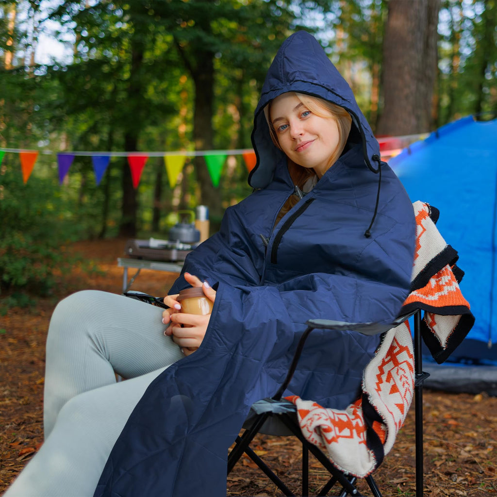 Large Outdoor Waterproof Blanket Extra Thick Fleece Stadium Blanket for Camping, Car, Pet, Picnics - Windproof, Wearable, Machine Washable 80" x 58" (Black Check)