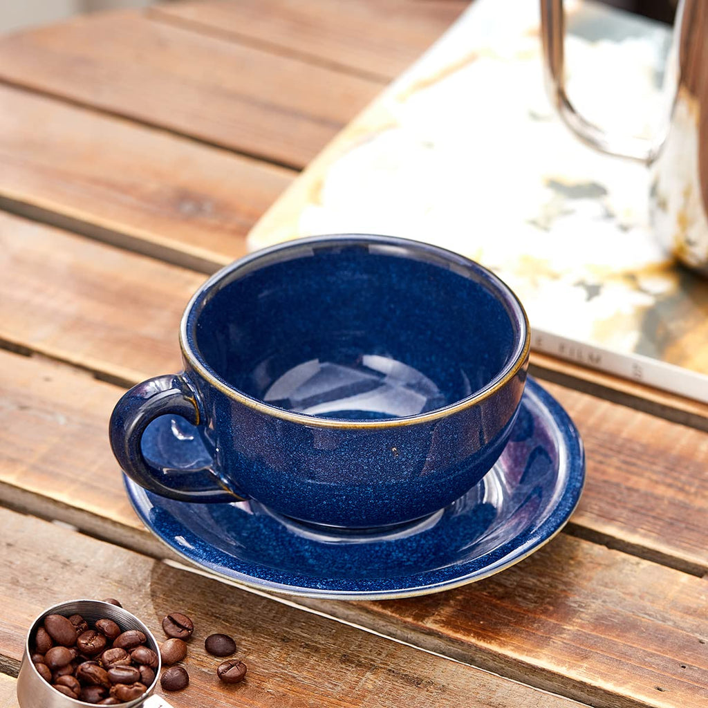 Coffeezone Vintage Design 12 oz Ceramic Latte Art Cappuccino Barista Cup with Saucer (Beige)