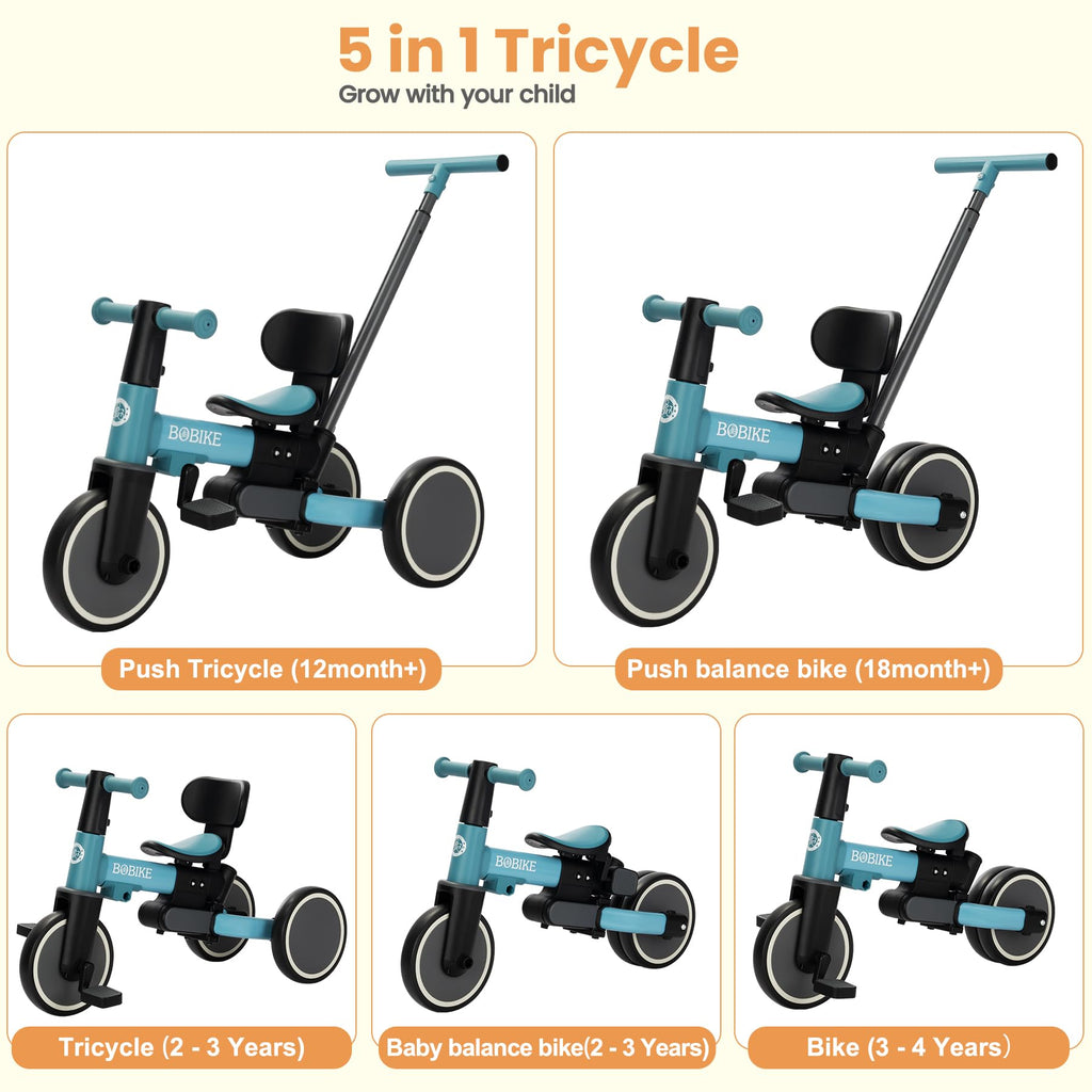 Toddler Bike with Push Handle,Tricycles for 1 to 3 Years Old, Toddler Tricycle with Push Handle for Boy Girl, Baby Balance Bike with Adjustable Seat Height and Removable Pedal (Black)