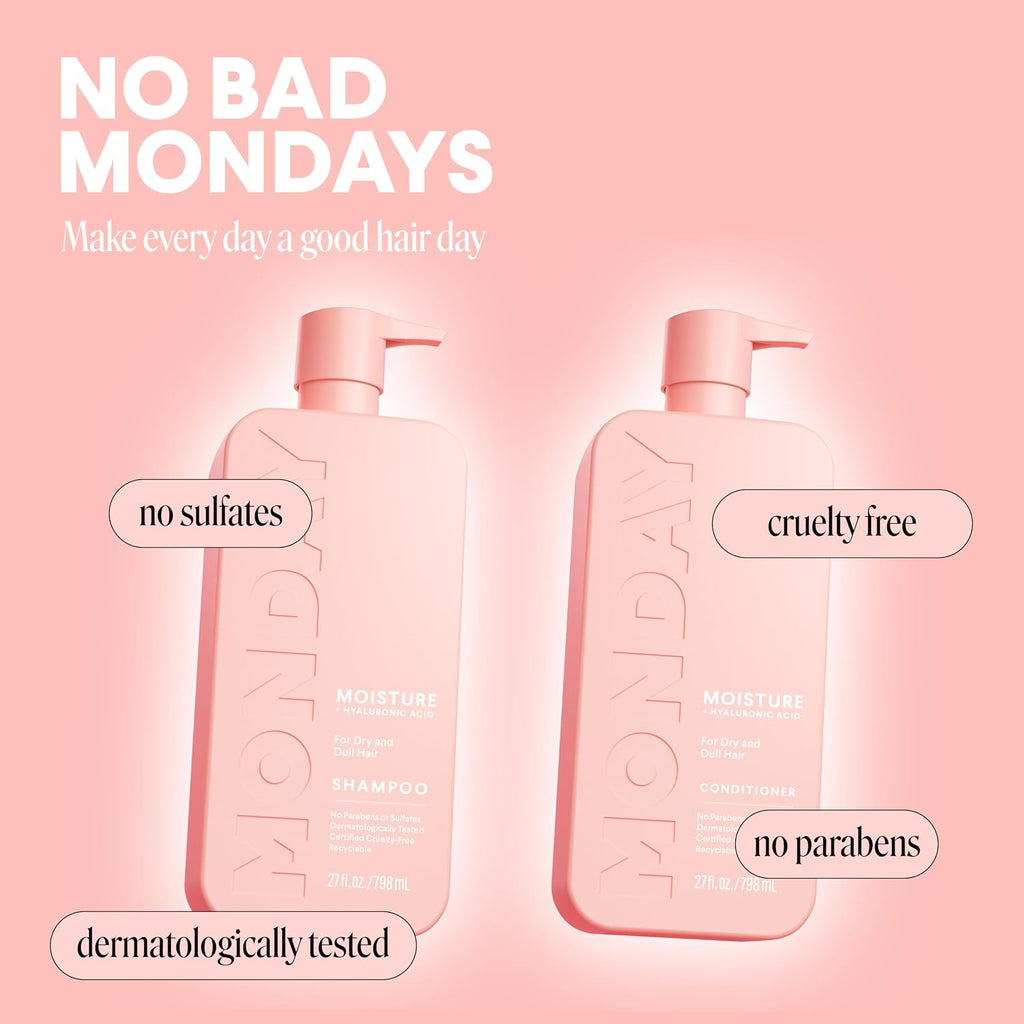 MONDAY HAIRCARE Moisture Shampoo + Conditioner Bathroom Set (2 Count) 27 oz Each for Dry, Coarse, Stressed, Frizzy Hair, Made with Coconut Oil, Rice Protein, Shea Butter and Vitamin E