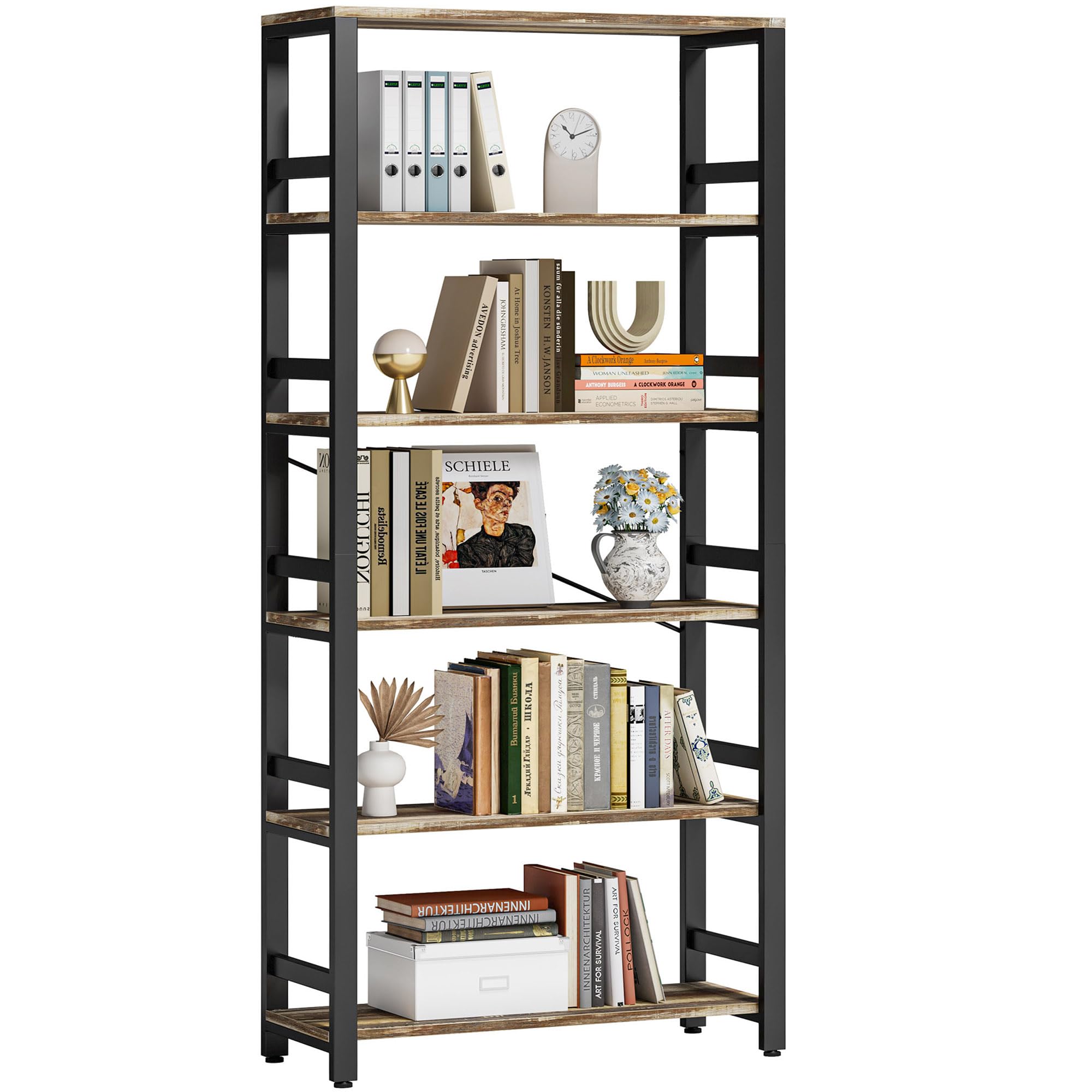 IRONCK Bookshelf, 31.5in Wide Shelf 6 Tier Bookcase, 110lbs/shelf Vintage Industrial Style Bookshelves for Bedroom, Living Room and Home Office, Industrial Brown