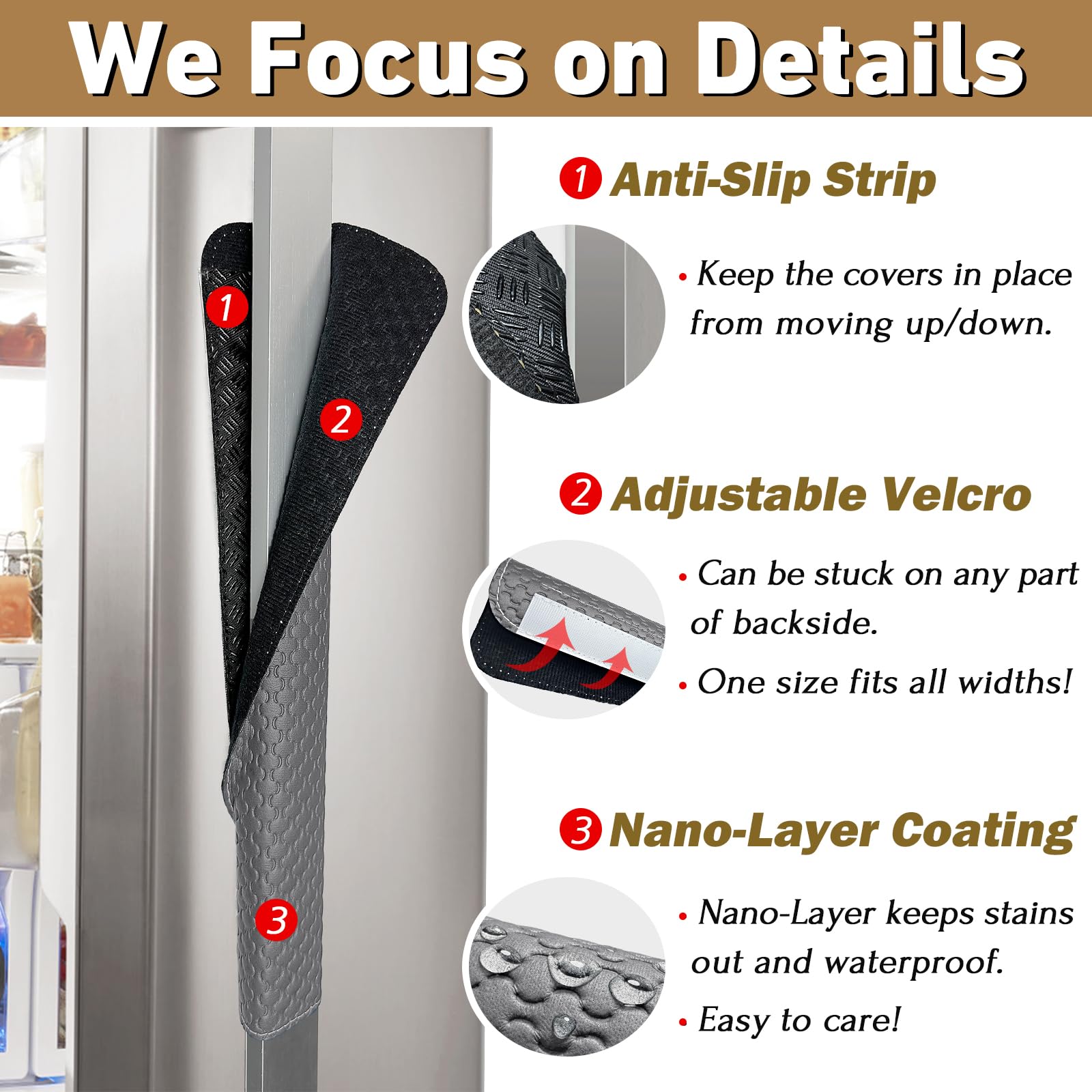Refrigerator Door Handle Covers, Set of 4, Performance Appliance Handle Covers, Non-Slip Fridge Door Handle Covers, Keep Your Kitchen Clean, Microwave Oven Dishwasher door Handle Protectors(Brown)