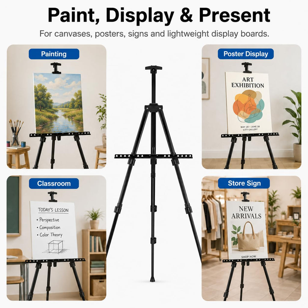 RRFTOK Easel Stand for Sign and Painting: Art Portable Adjustable Metal Tripod Easels for Display Height from 17 to 66 Inch -Canvas Stand for Table-Top/Floor Paint - Gifts for Teens Art Supplies