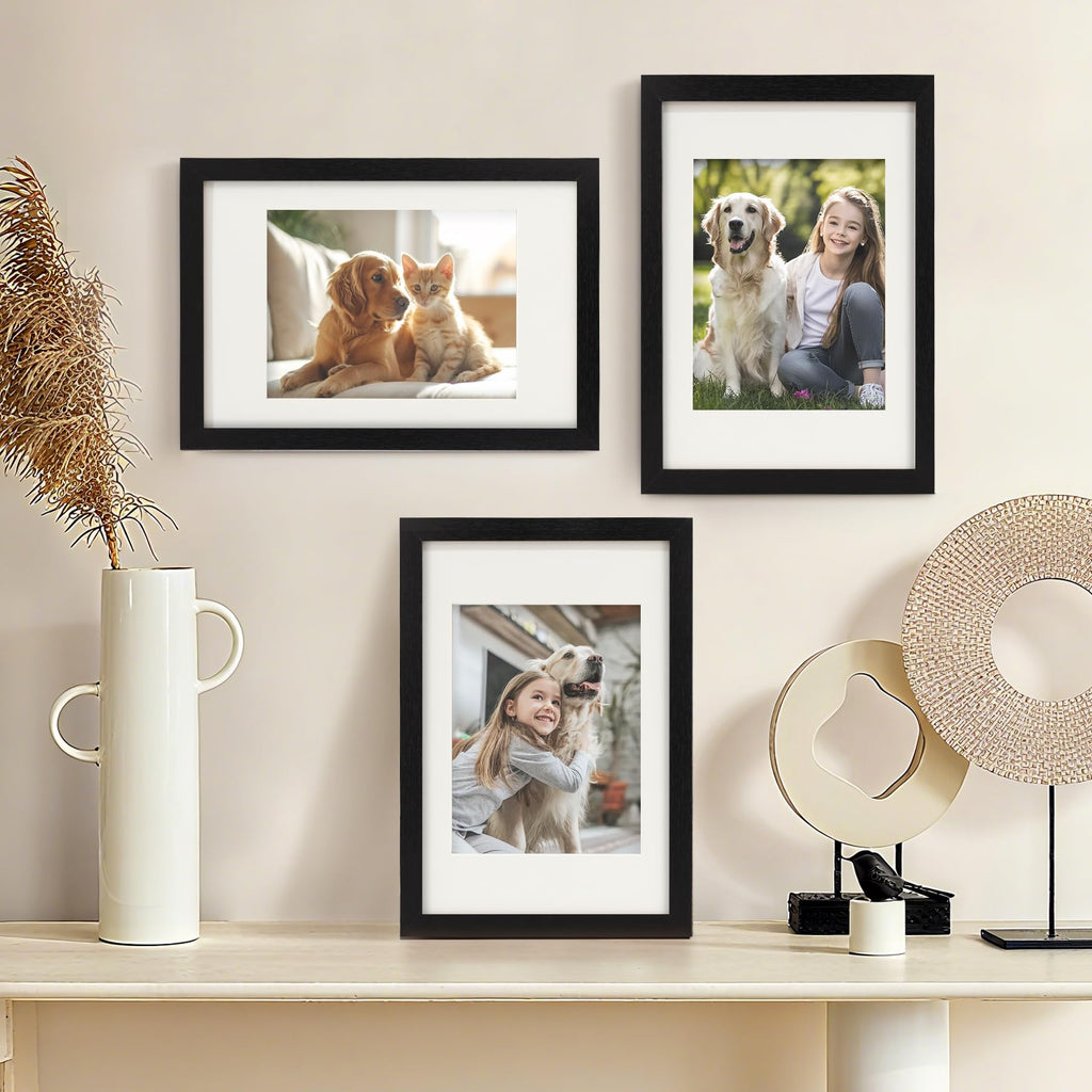 TOFOREVO Picture Frames 4x4 Set of 2 Black Wood Grain Photo Frame for Gallery Wall Mounting or Tabletop Display