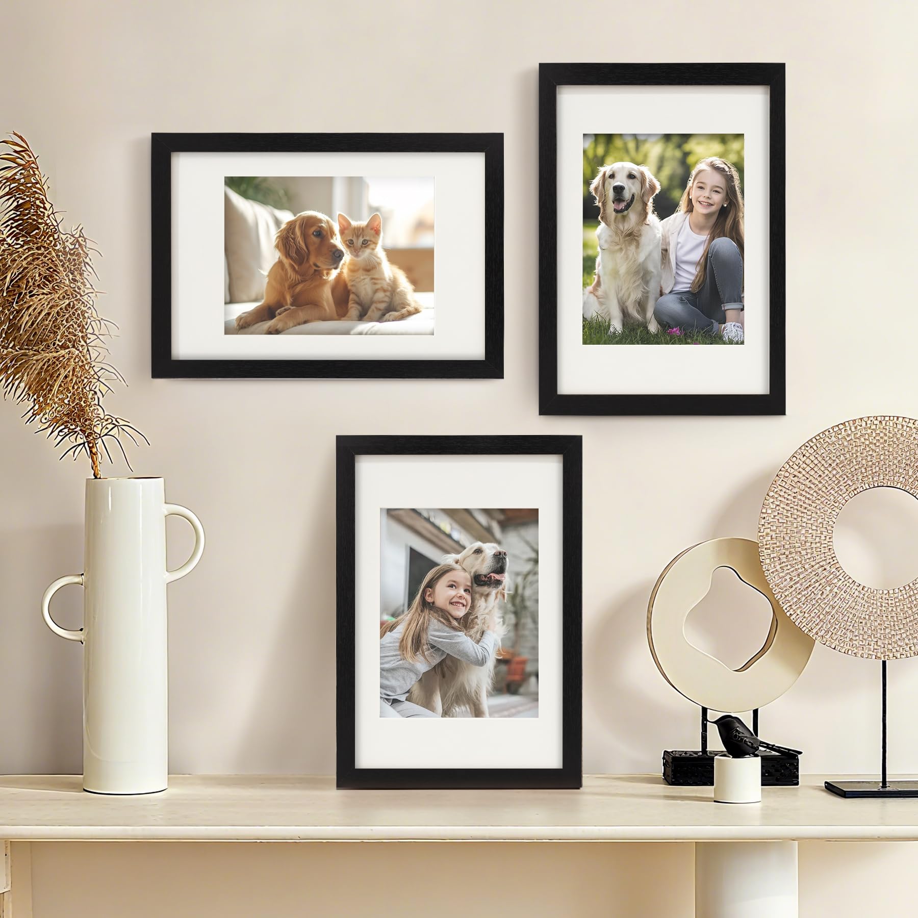 TOFOREVO Picture Frames 4x4 Set of 2 Black Wood Grain Photo Frame for Gallery Wall Mounting or Tabletop Display