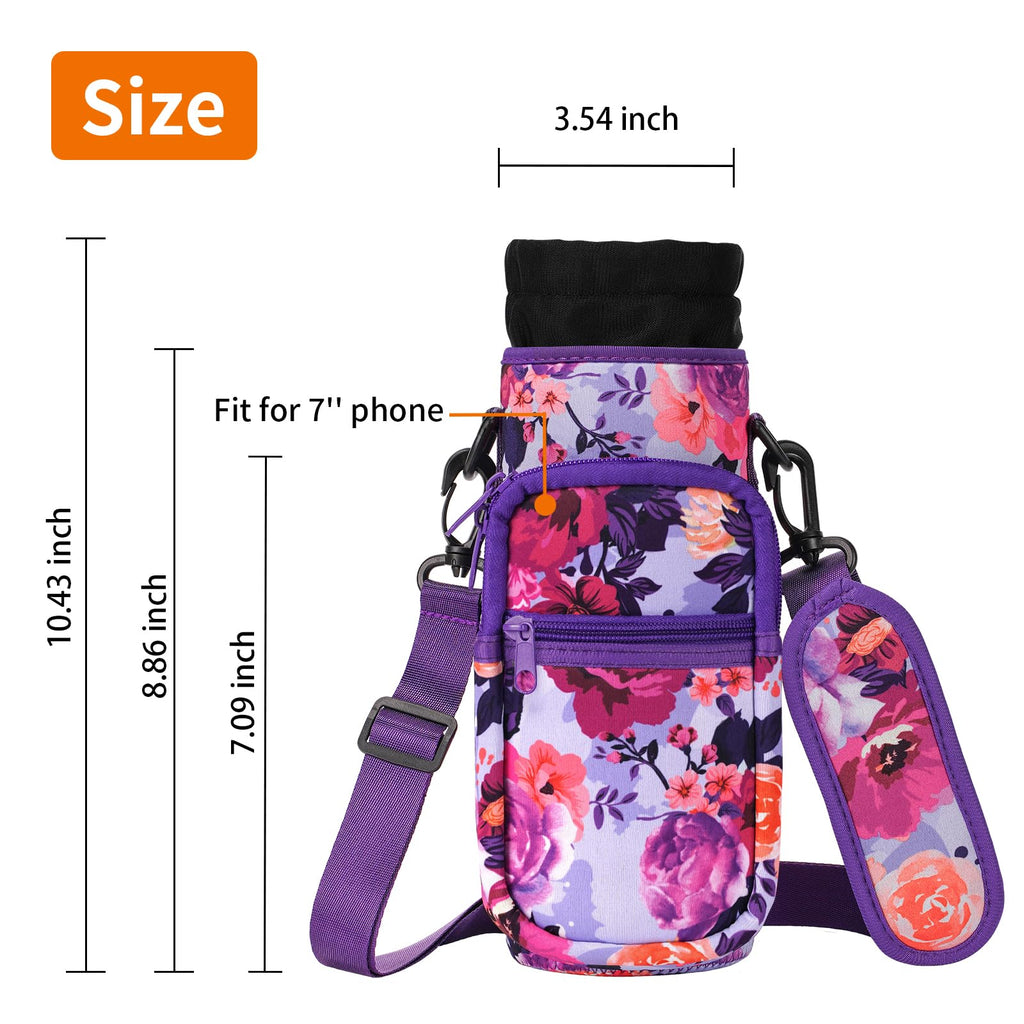 AceTreker 32/40/64/128 oz Neoprene Insulated Water Bottle Carrier Bag, Sling Bag Sleeve Pouch Holder with Strap & Paracord Handle and 2 Pocket for Travelling, Hiking, Camping