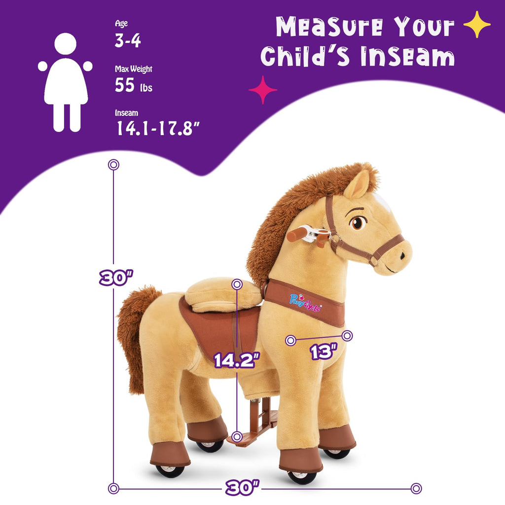 PonyCycle Ride on Toys Riding Black Horse Toys No Battery Required (with Brake/ 30" Height/Size 3) Pony Rider Walking Animals Rocking Horse Ride on Horse for Kids Riding Toys E338