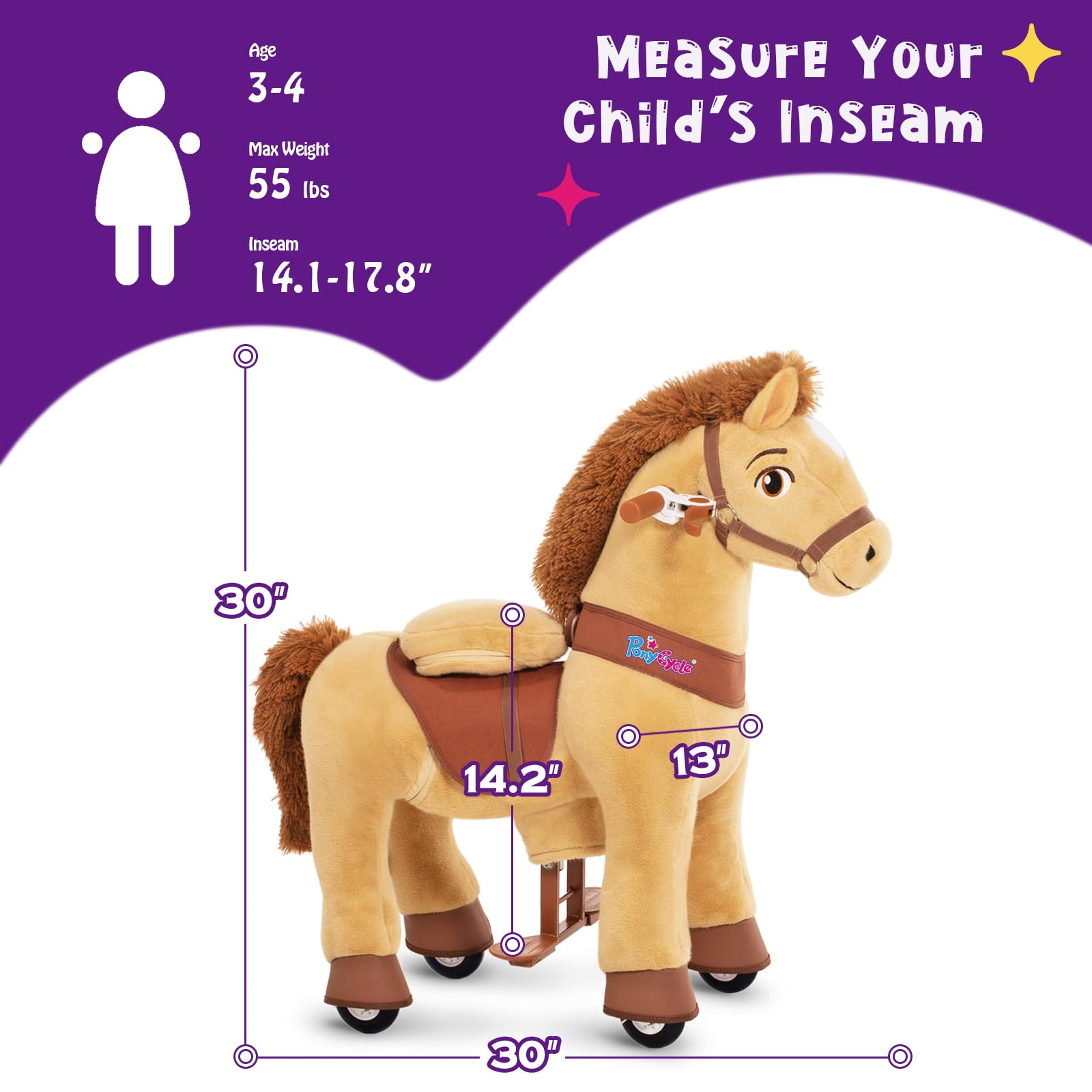 PonyCycle Ride on Toys Riding Black Horse Toys No Battery Required (with Brake/ 30" Height/Size 3) Pony Rider Walking Animals Rocking Horse Ride on Horse for Kids Riding Toys E338