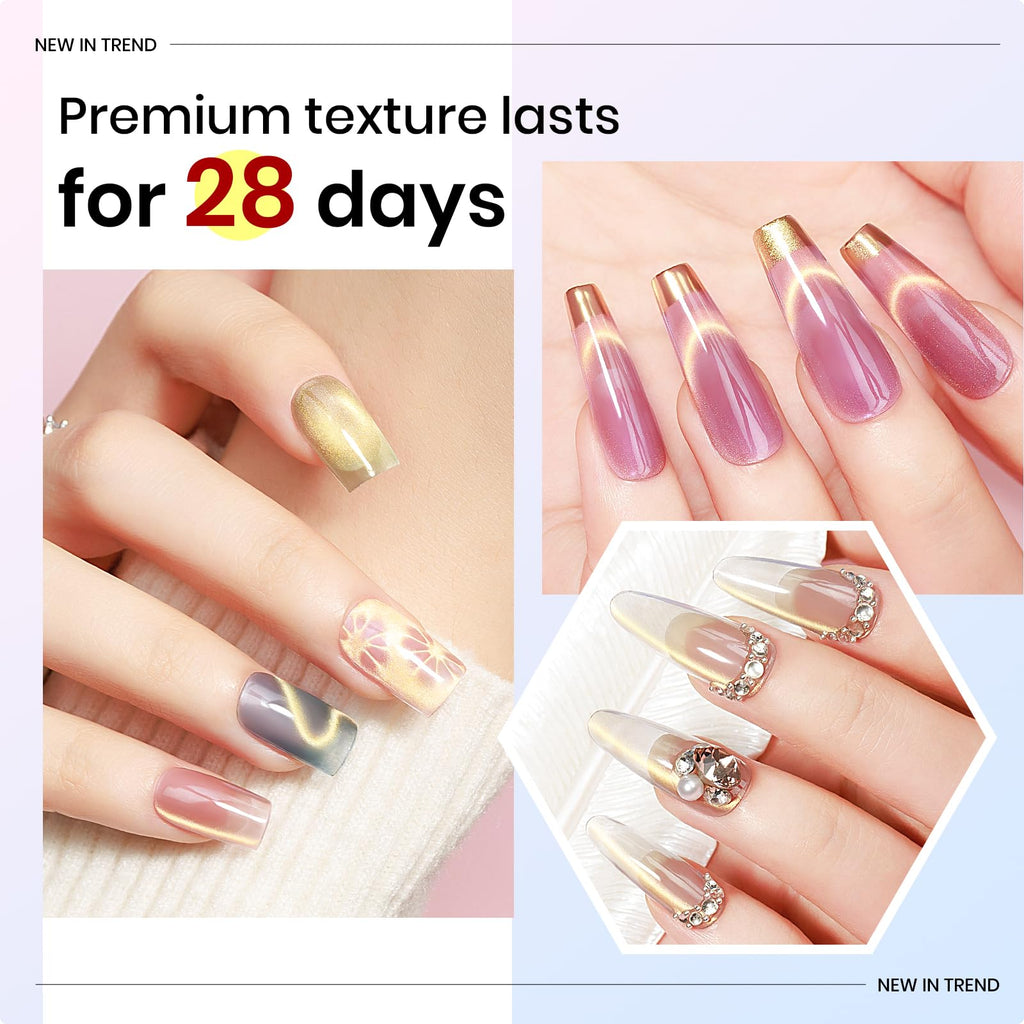 MIZHSE Cat Eye Gel Nail Polish, Moonlight Magnetic Gel Polish and Sheer Nude Nail Kit with 1 Magnet Stick, Glass Shiny Effect Silver Pink Purple Soak Off Manicure Home DIY