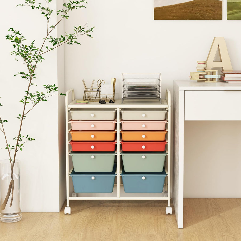 LDAILY 9 Drawer Rolling Storage Cart, Rolling Cart with Drawers for Classroom, Art Supply Craft Organizer on Wheel with Metal Frame & Handles for Home Office School